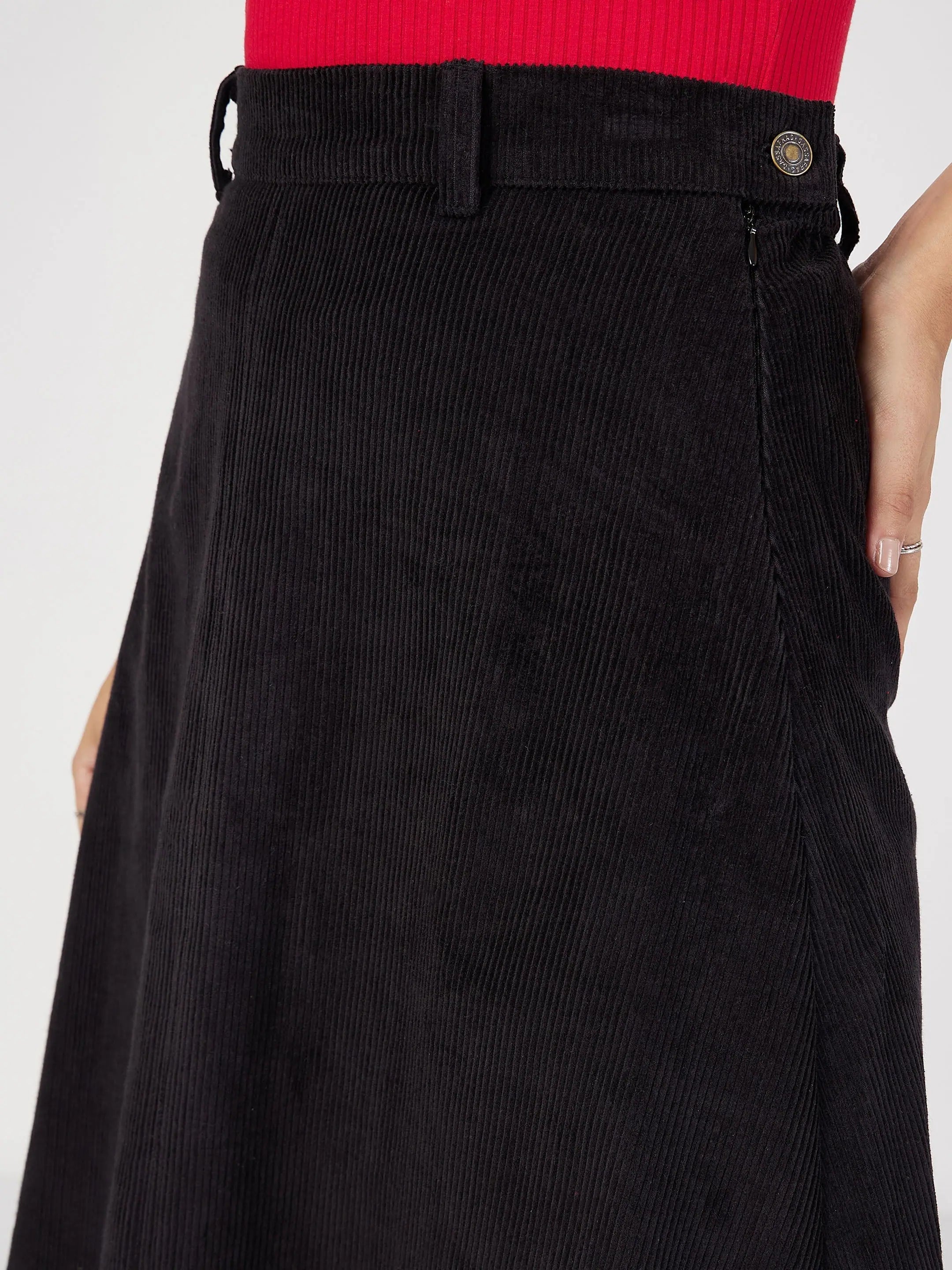 Black Corduroy A-Line Skirt - Women's Western Wear Online