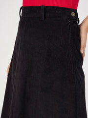 Women Black Corduroy A-Line Midi Skirt