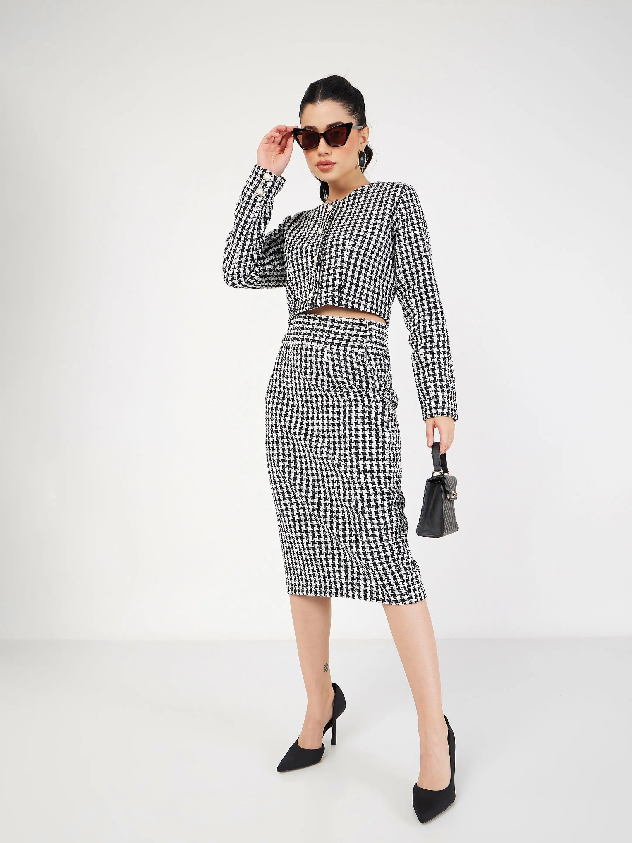 Black Tweed Pencil Skirt - Women's Western Clothing Outfits