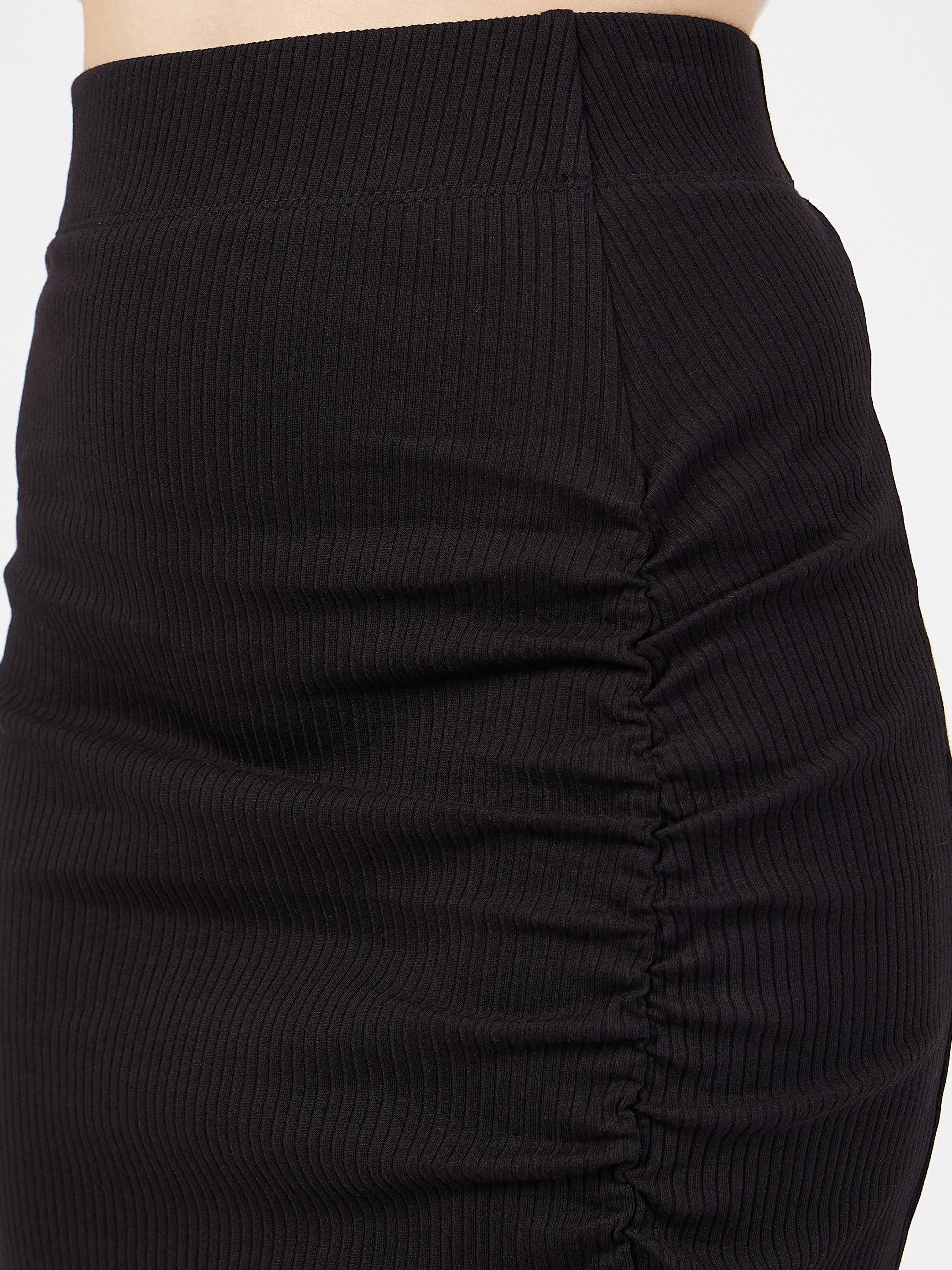 Black Rib Ruched Midi Skirt | Women's Western Clothing