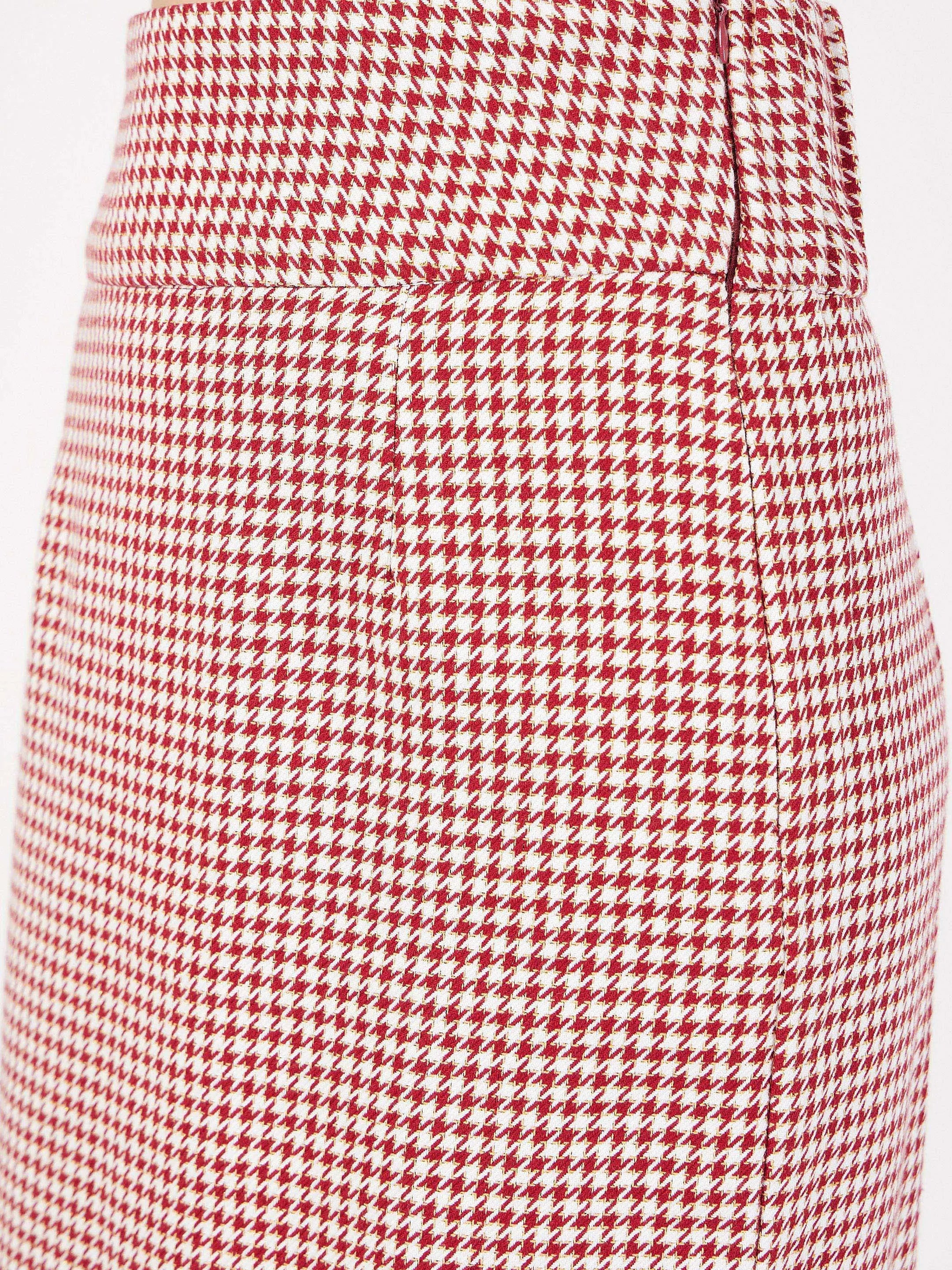 Red Houndstooth Tweed Pencil Skirt | Women's Western Wear