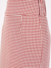 Women Red Houndstooth Jacquard Tweed Pencil Skirt