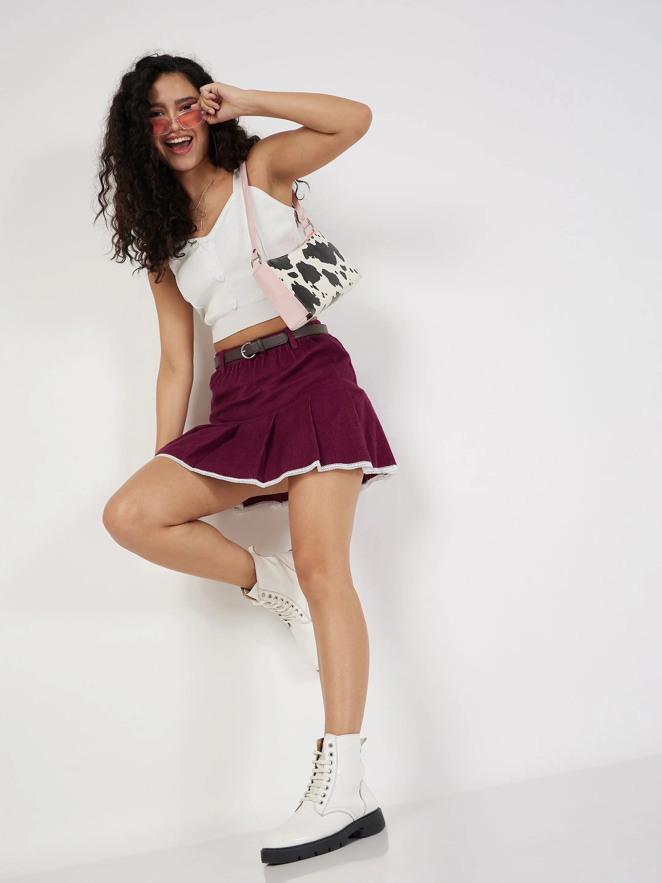 Maroon Corduroy Mini Skirt | Women's Western Wear Outfits