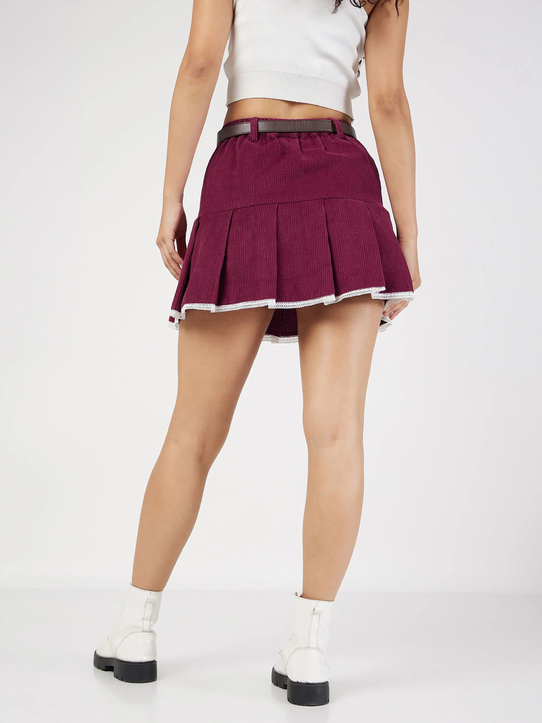 Maroon Corduroy Mini Skirt | Women's Western Wear Outfits