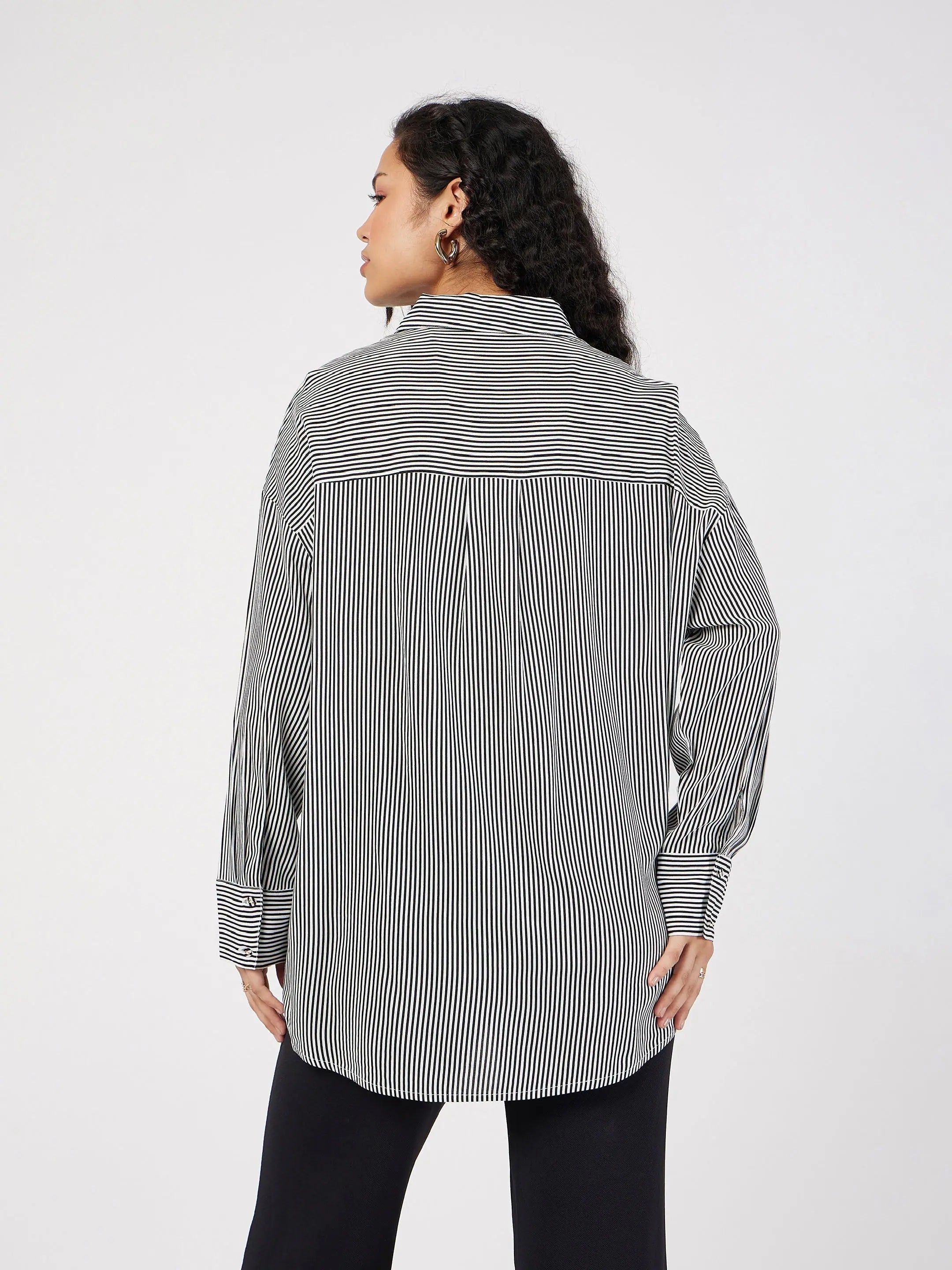 Black Pinstripe Oversize Shirt | Stylish Women's Tops Online