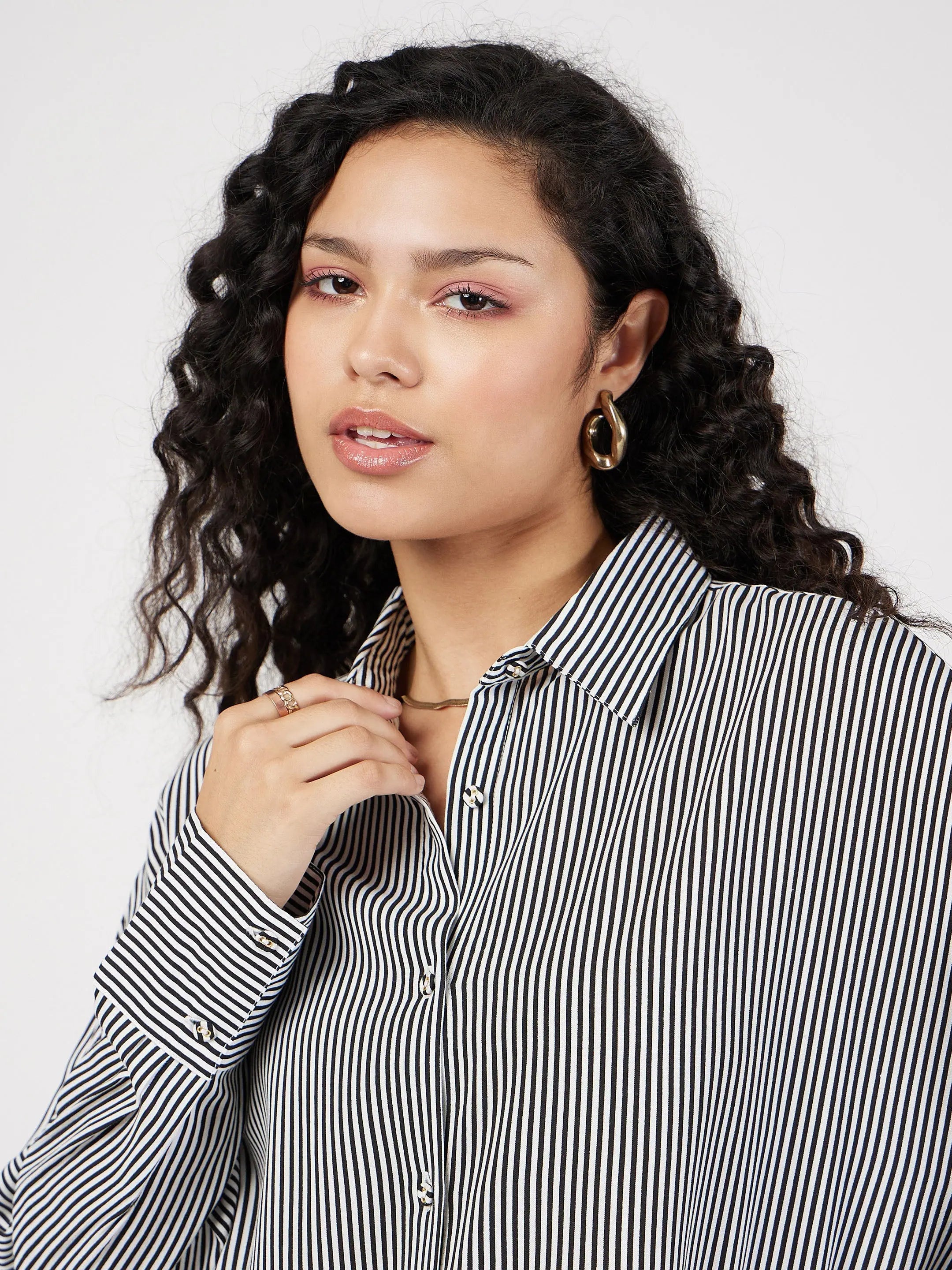 Black Pinstripe Oversize Shirt | Stylish Women's Tops Online