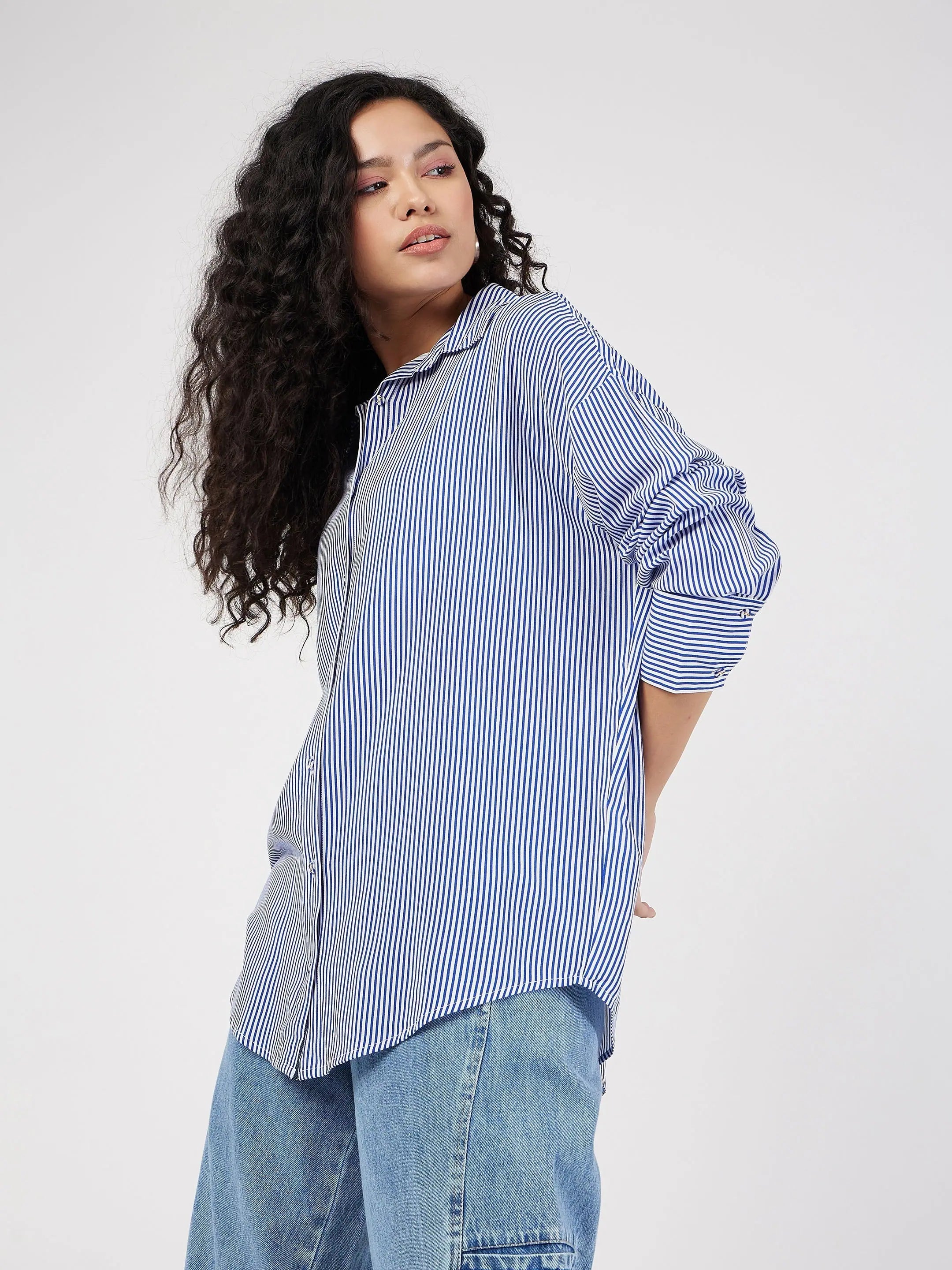 Blue Pinstripe Oversize Shirt | Women's Shirts & Blouses