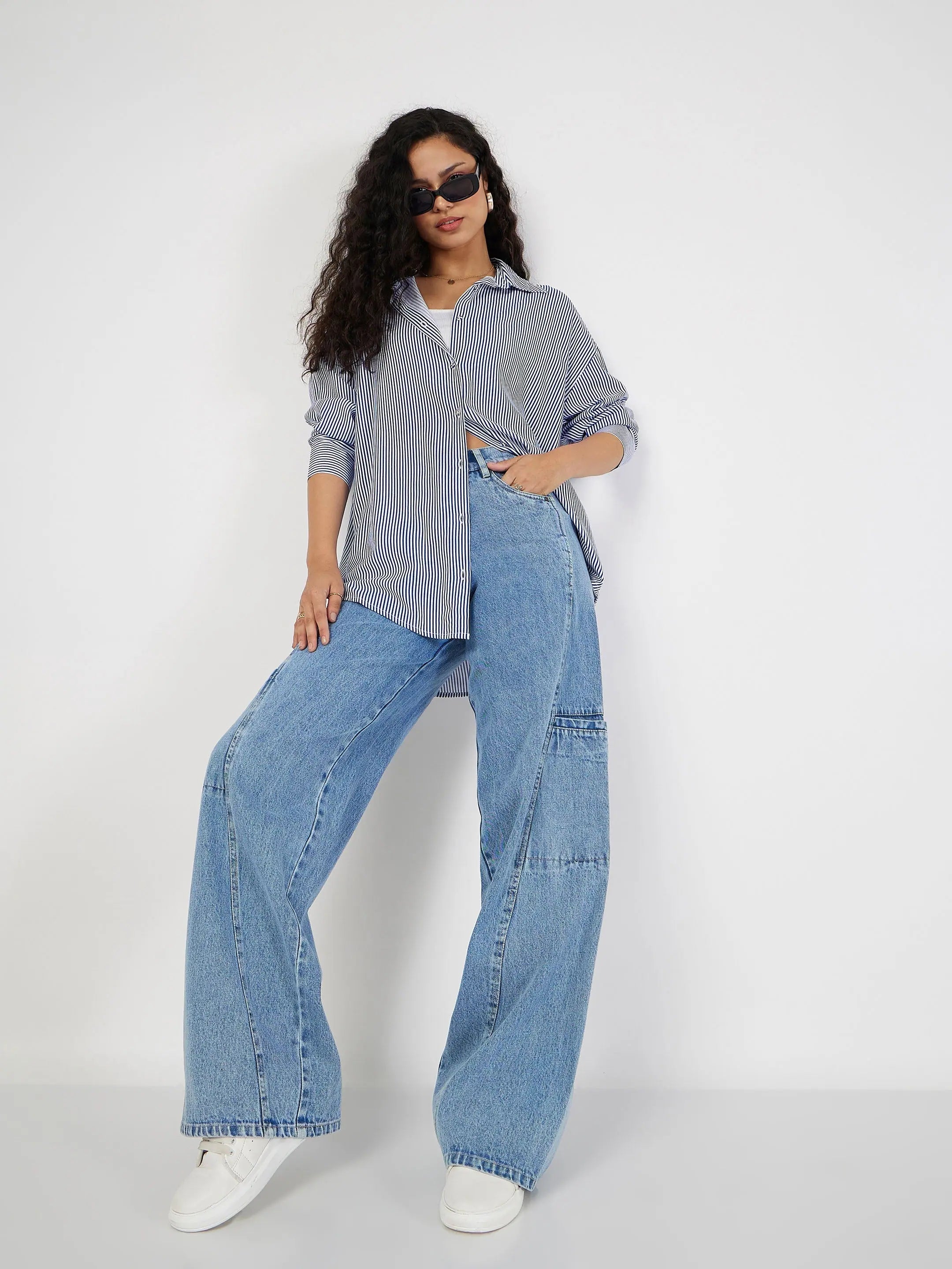 Blue Pinstripe Oversize Shirt | Women's Shirts & Blouses