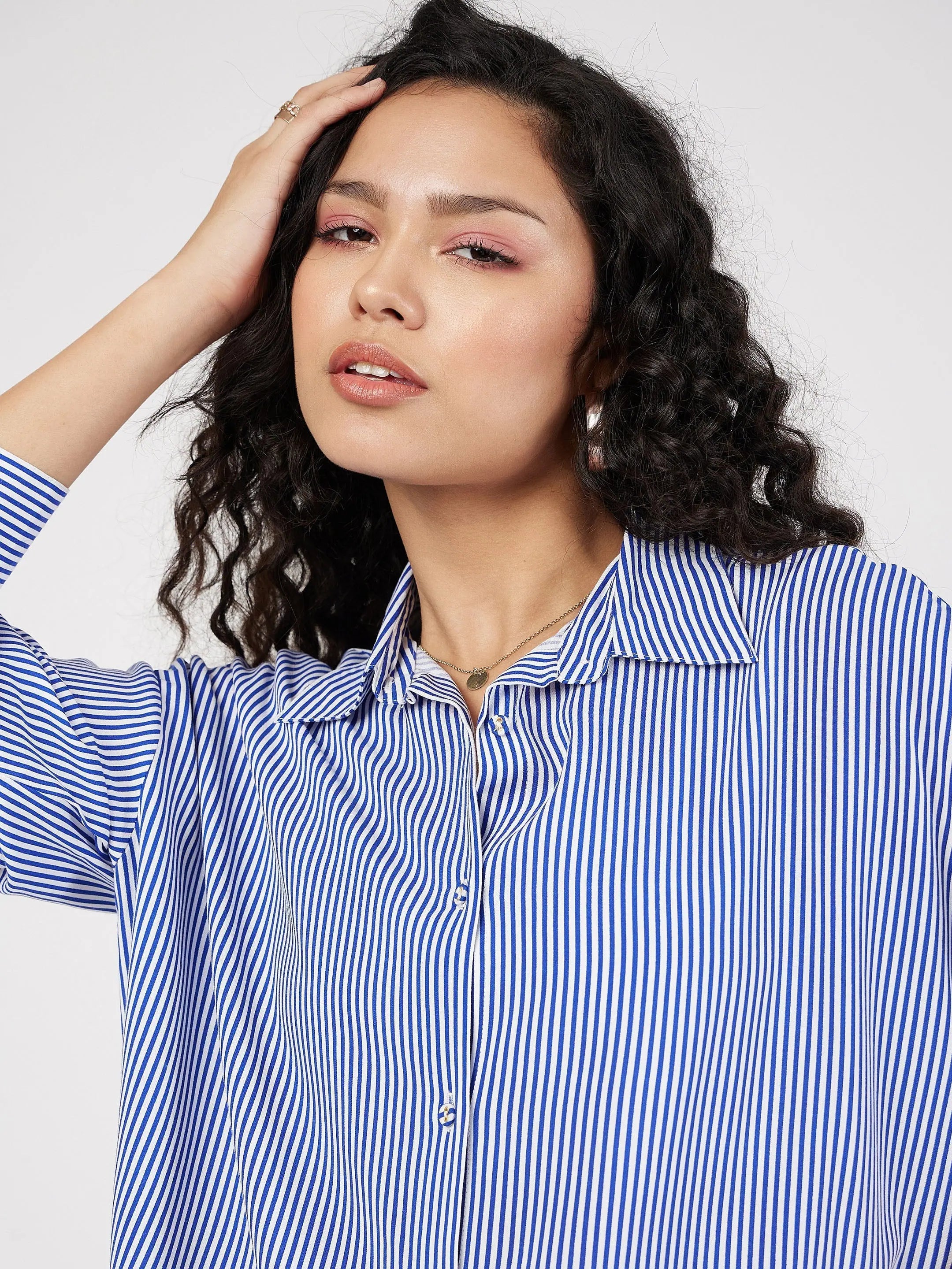 Blue Pinstripe Oversize Shirt | Women's Shirts & Blouses