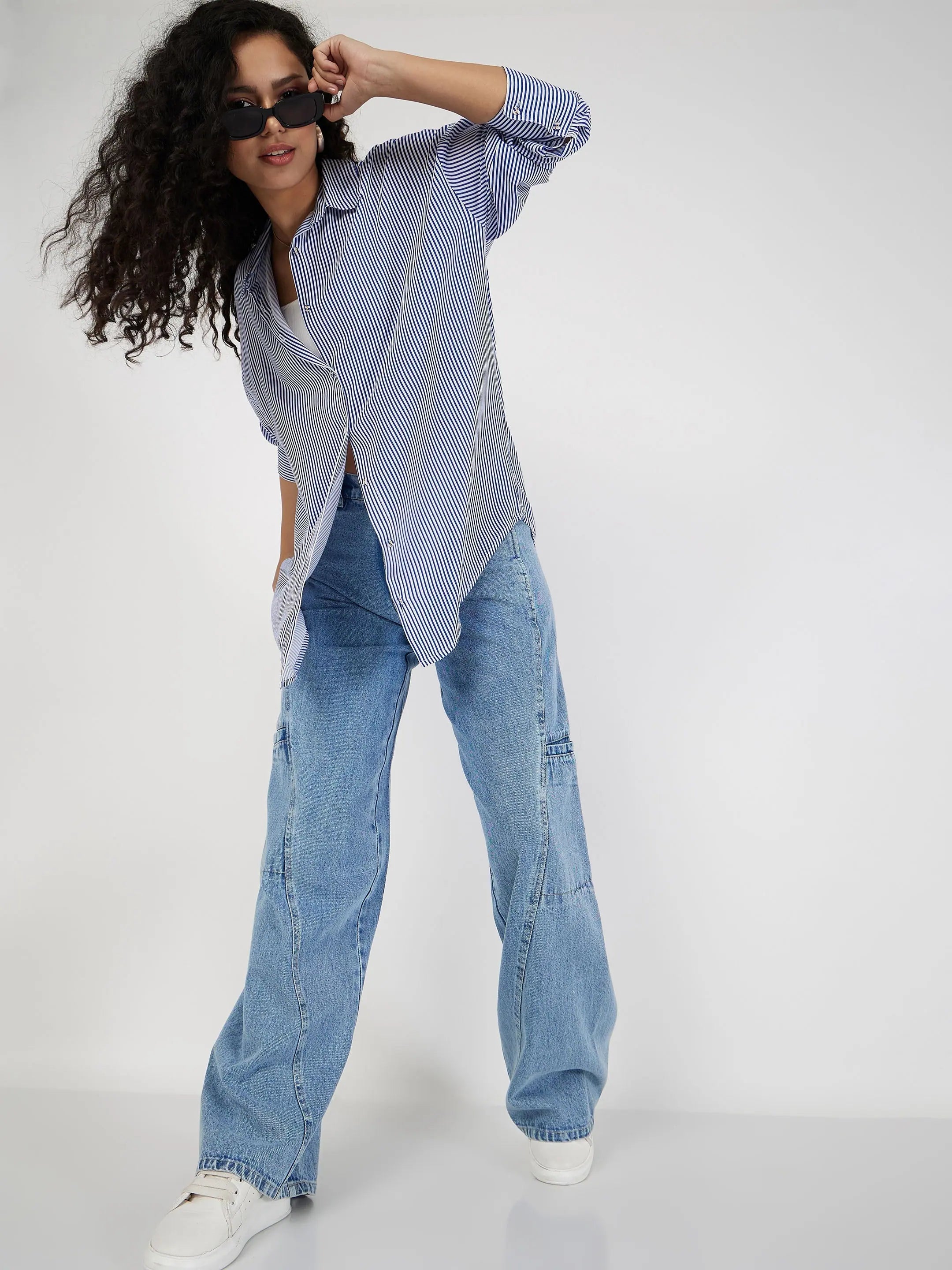 Blue Pinstripe Oversize Shirt | Women's Shirts & Blouses