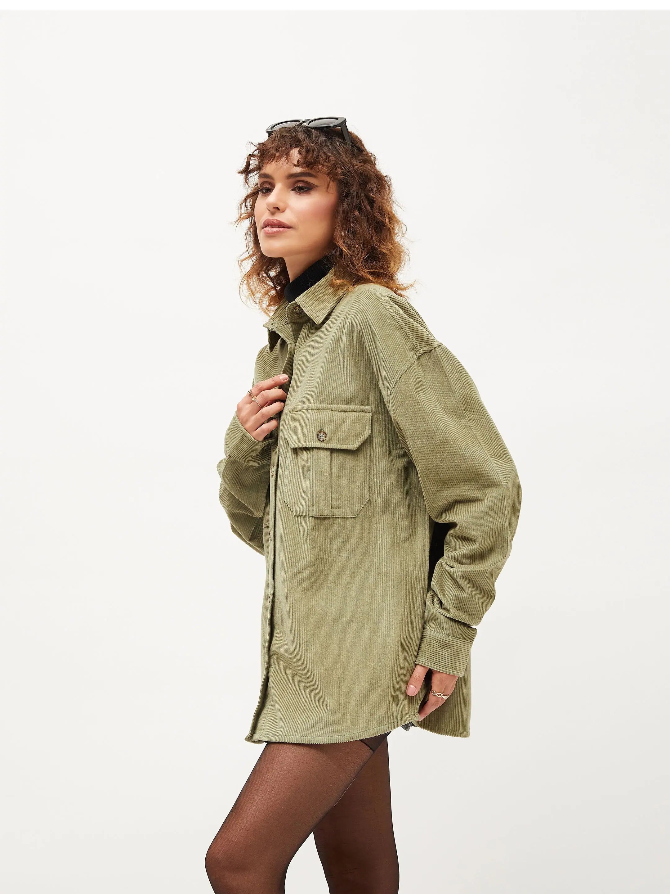 Olive Corduroy Oversized Shirt | Women's Blouses