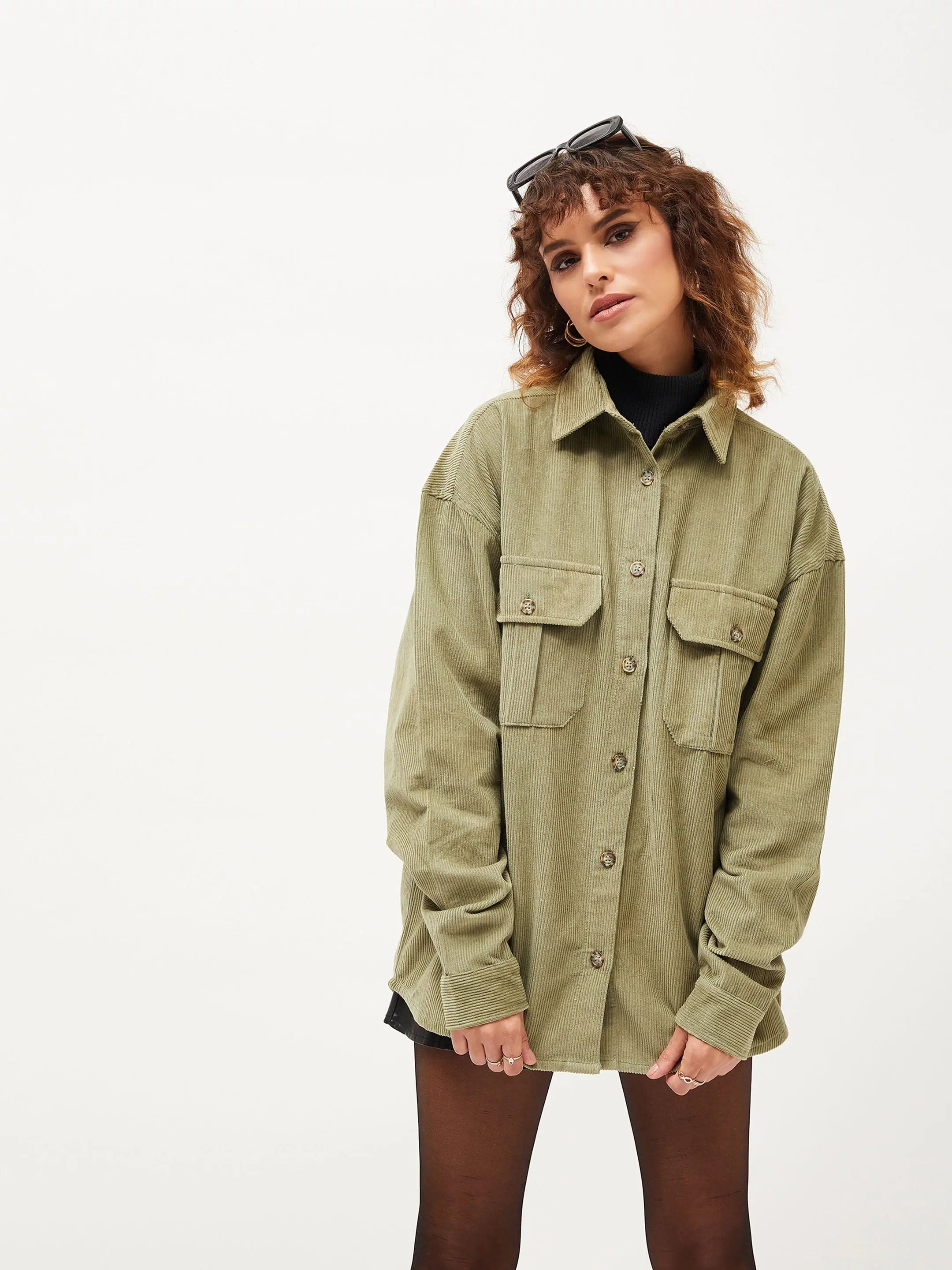 Olive Corduroy Oversized Shirt | Women's Blouses