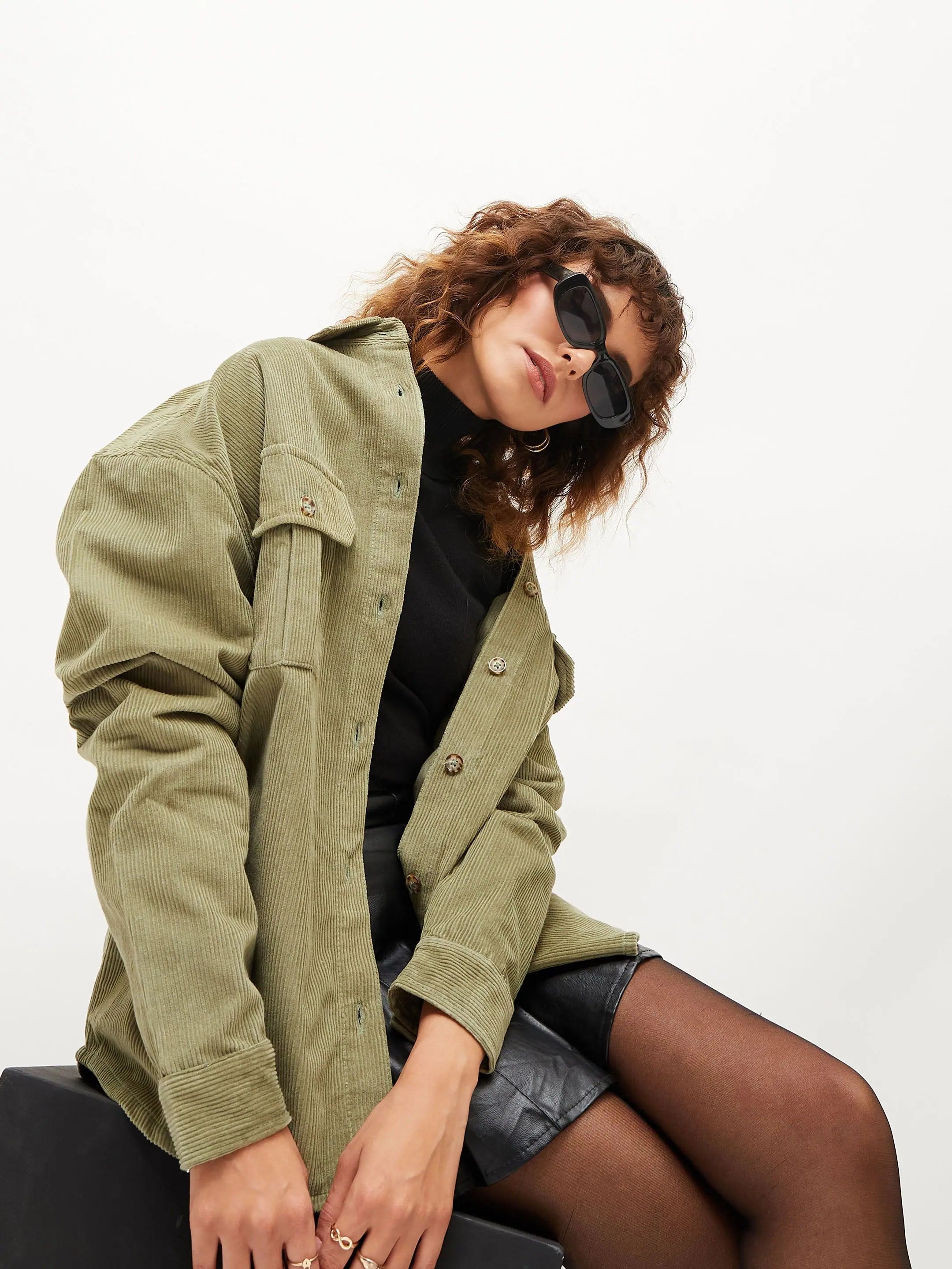 Olive Corduroy Oversized Shirt | Women's Blouses