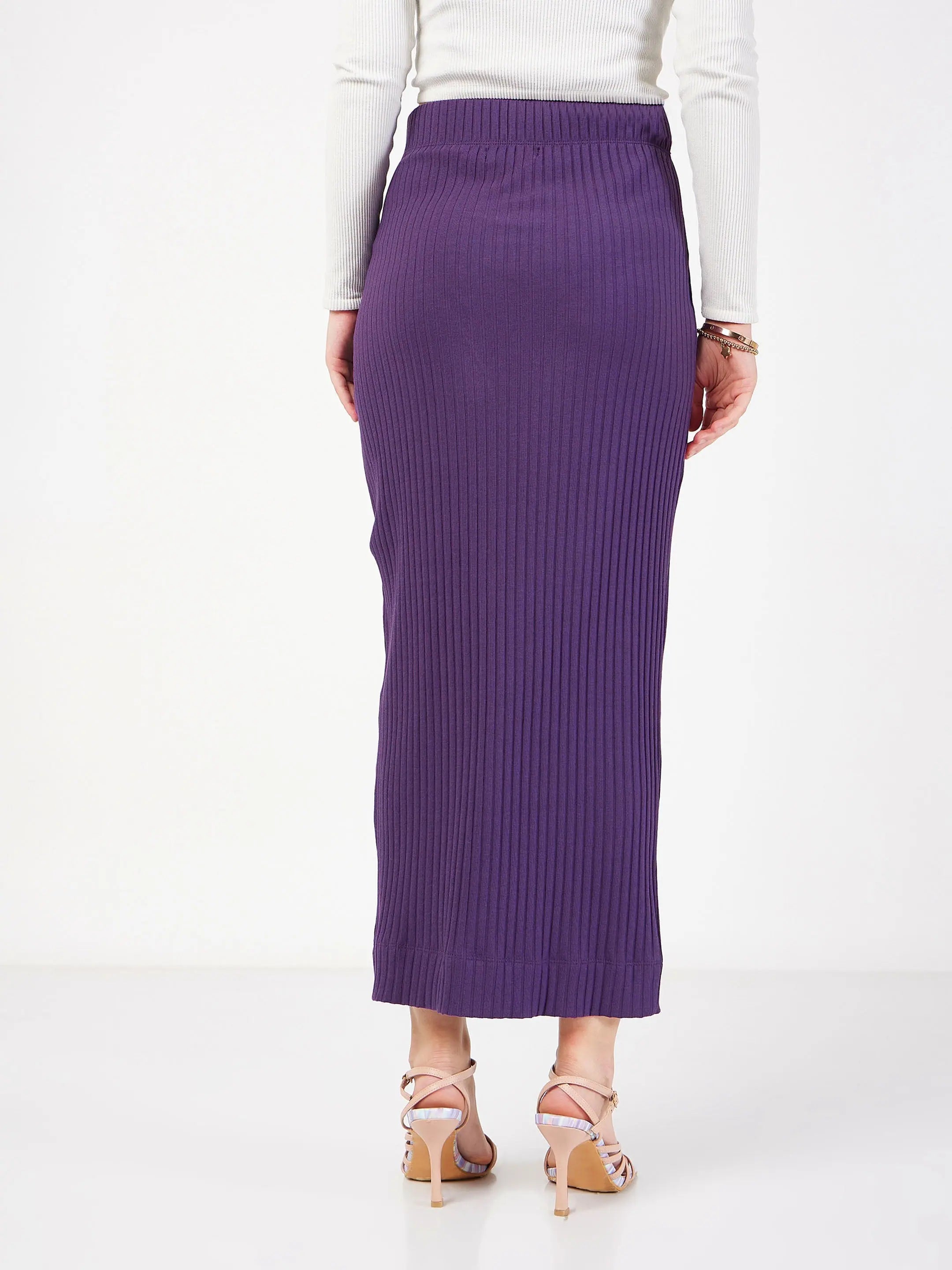 Purple Rib Ruched Midi Skirt | Women's Western Clothing