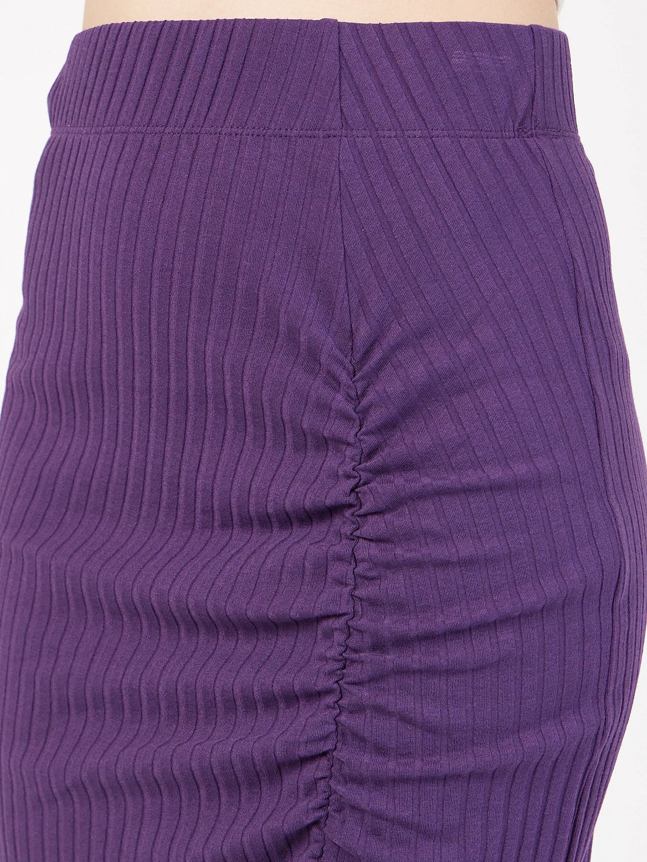 Purple Rib Ruched Midi Skirt | Women's Western Clothing