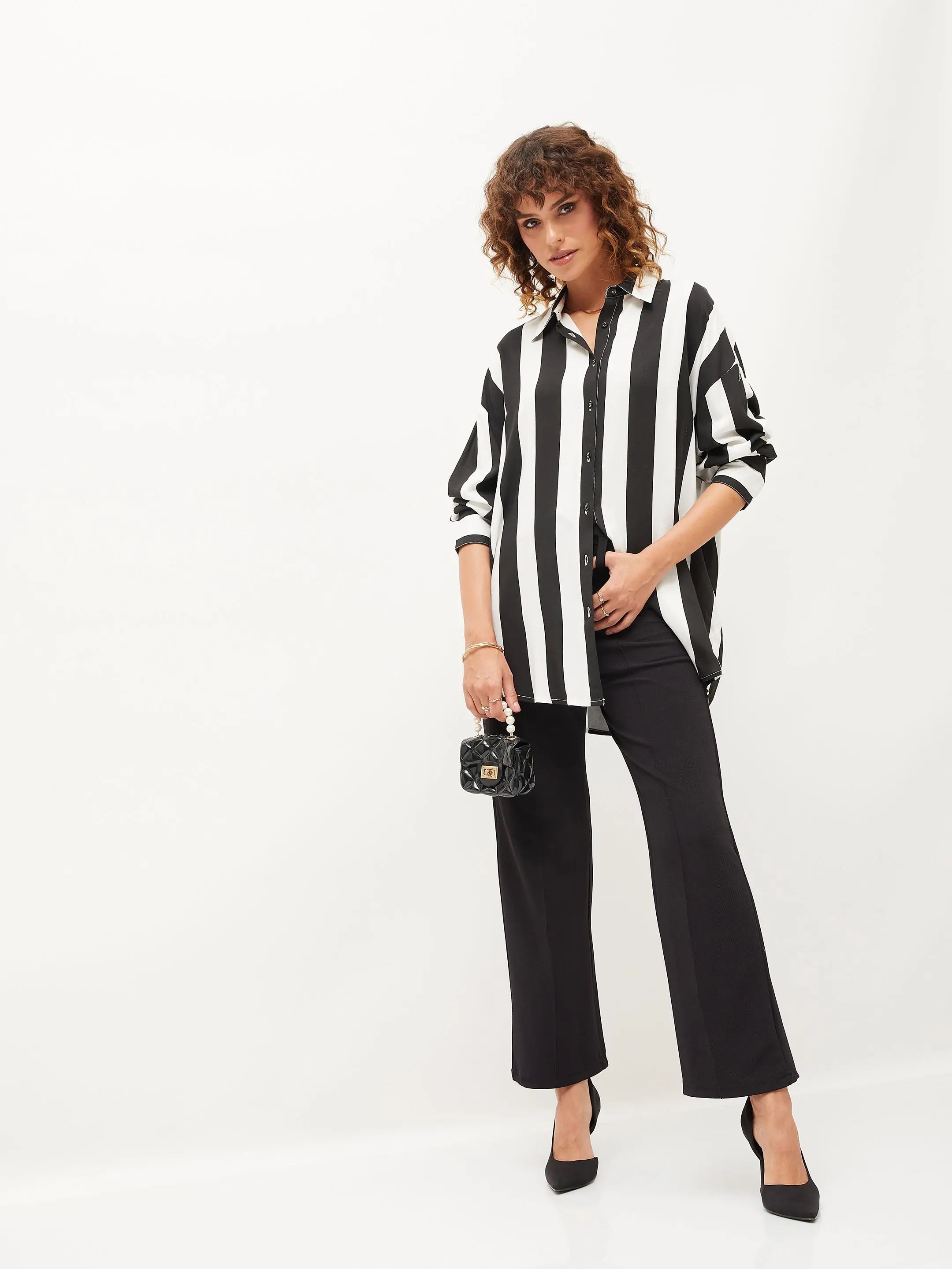Black & White Striped Oversize Shirt | Women's Western Wear