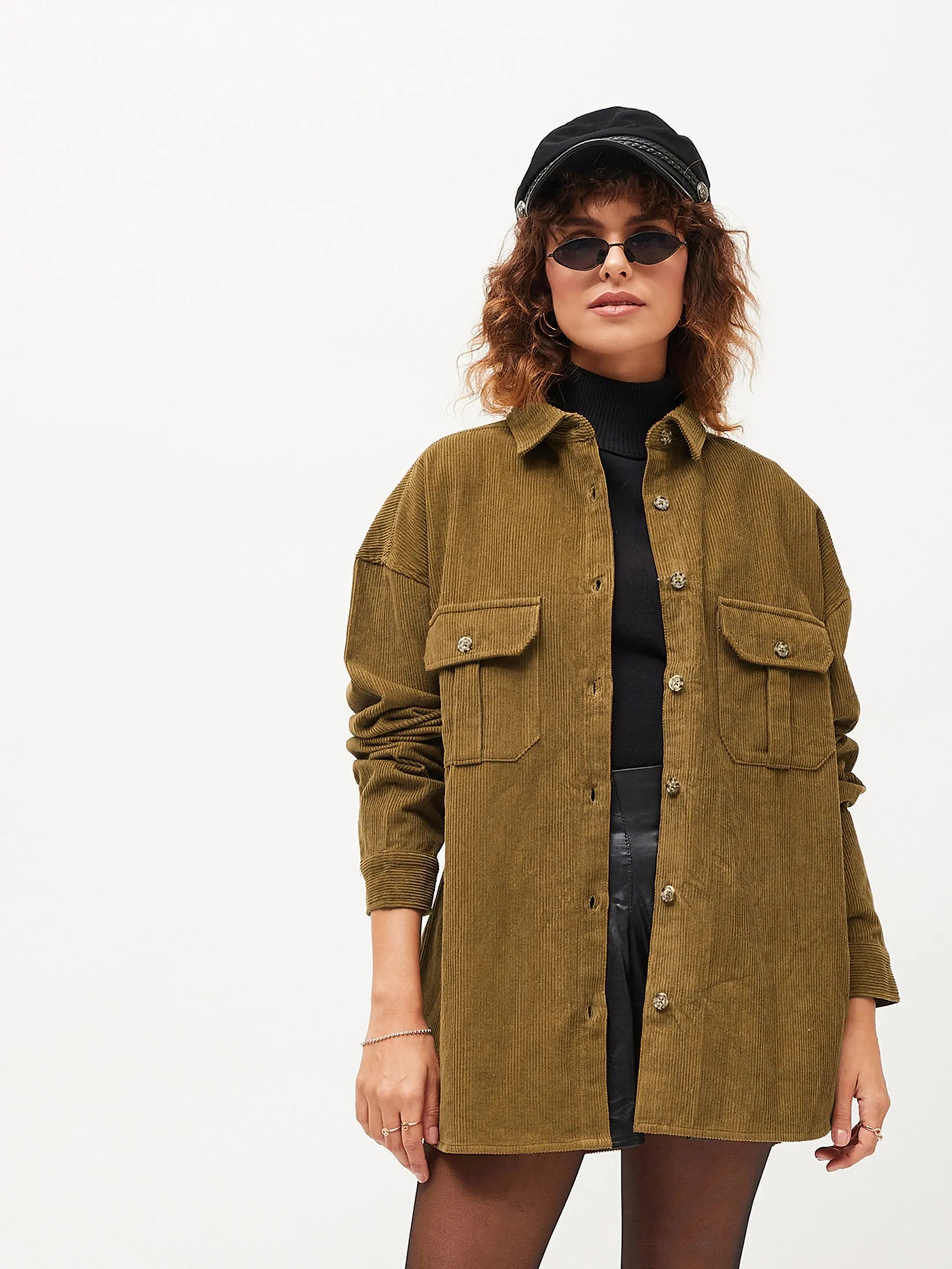 Brown Corduroy Oversized Shirt | Women's Tops