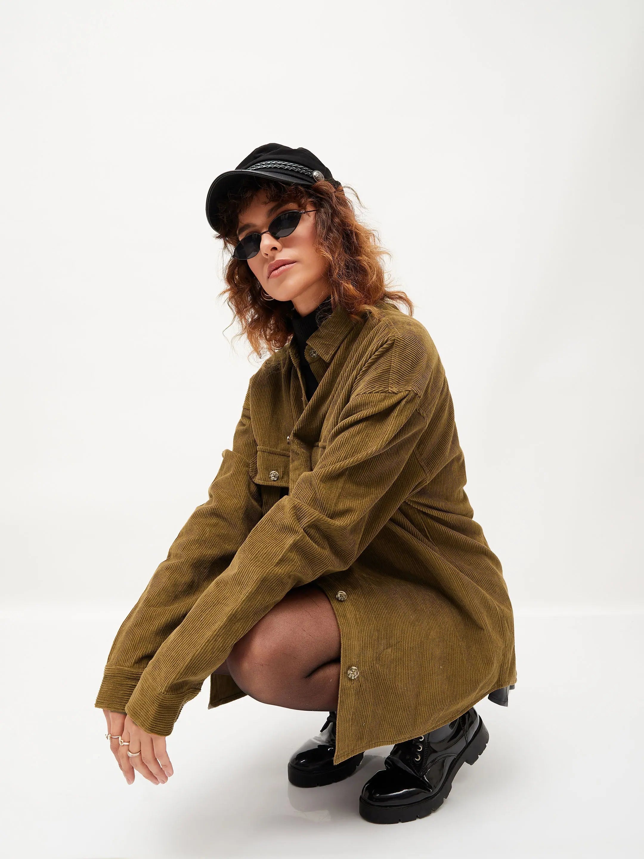 Brown Corduroy Oversized Shirt | Women's Tops
