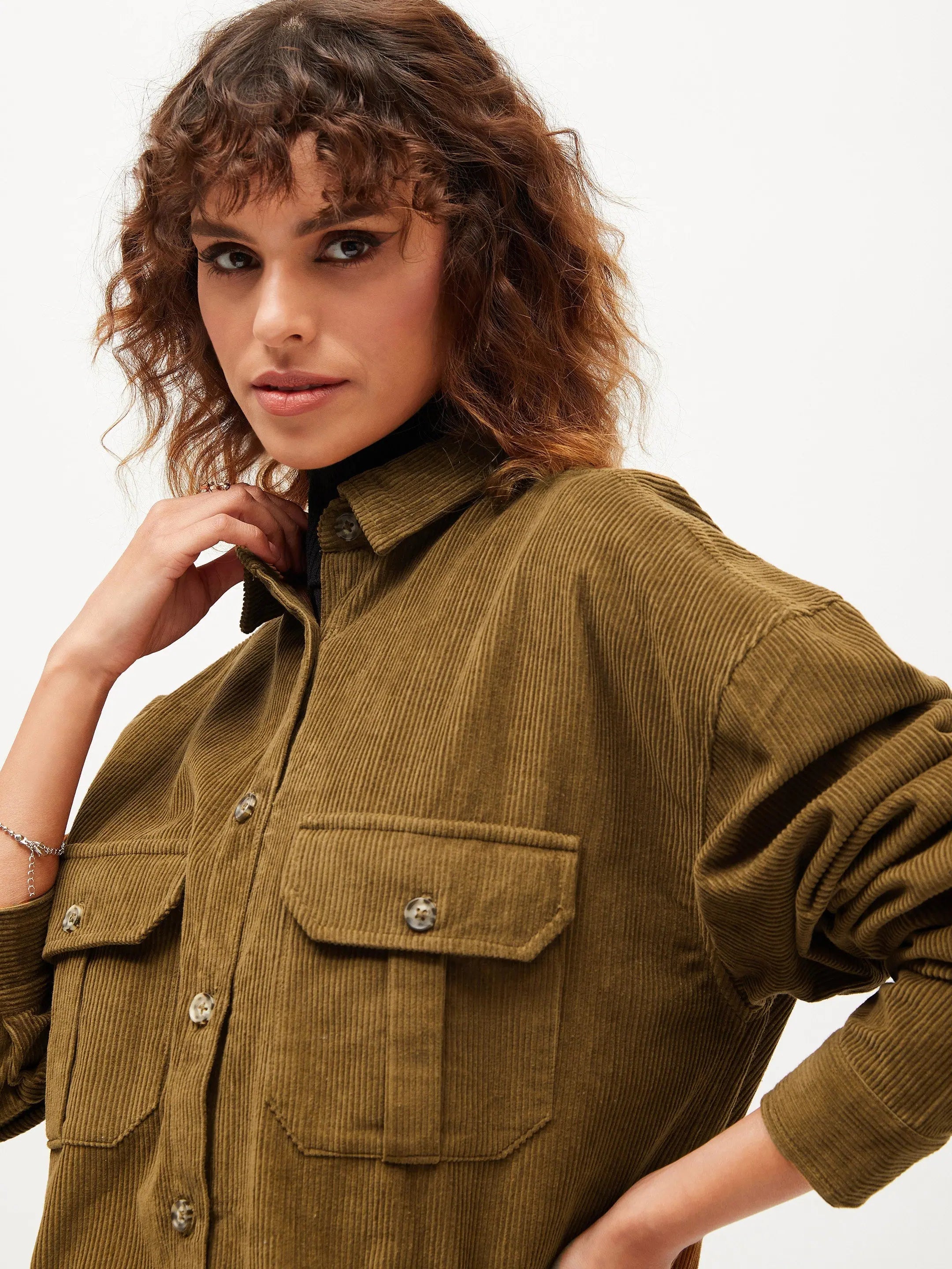 Brown Corduroy Oversized Shirt | Women's Tops