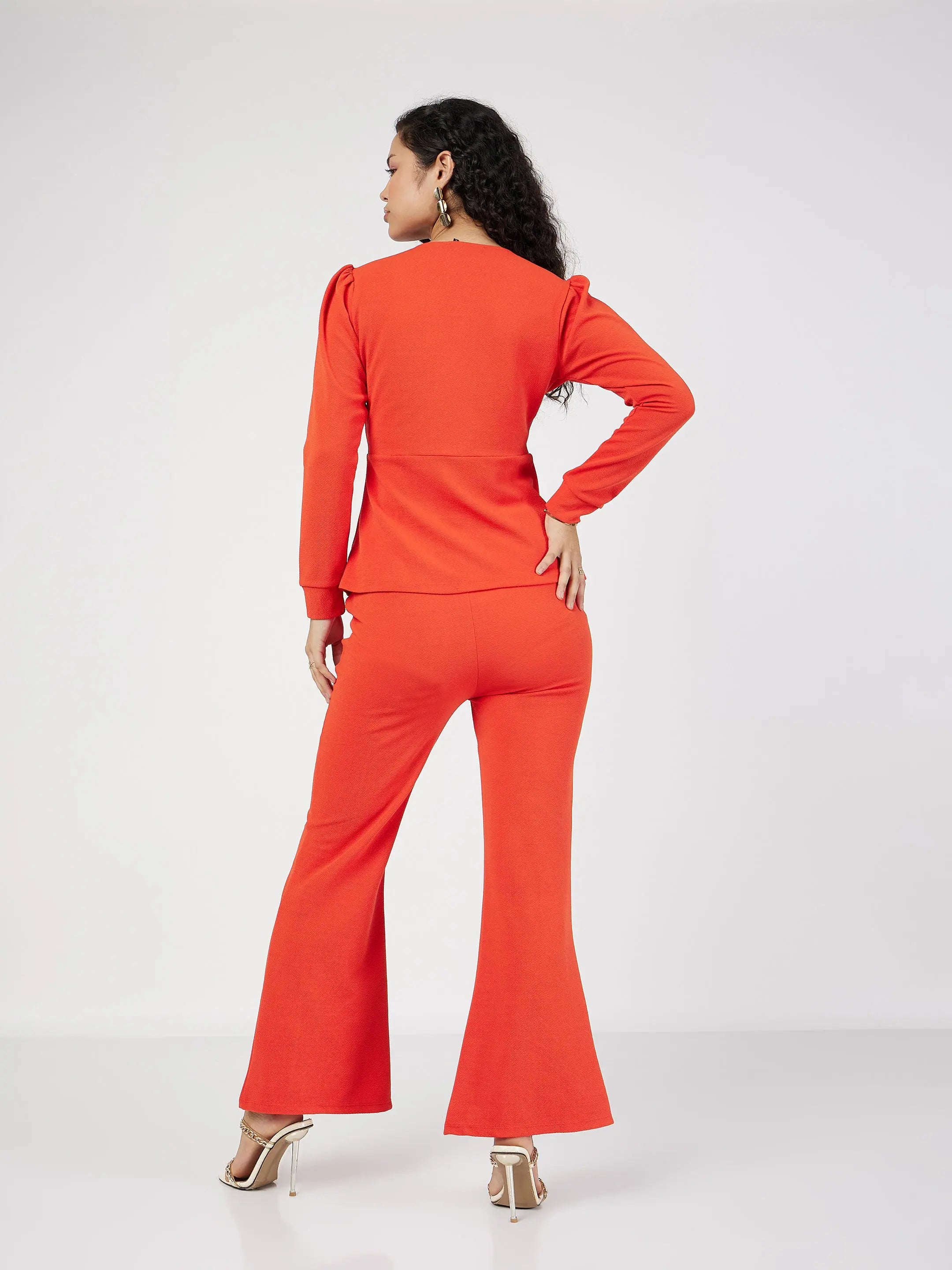 Orange Wrap Peplum Top & Bellbottom Pants | Western Outfits