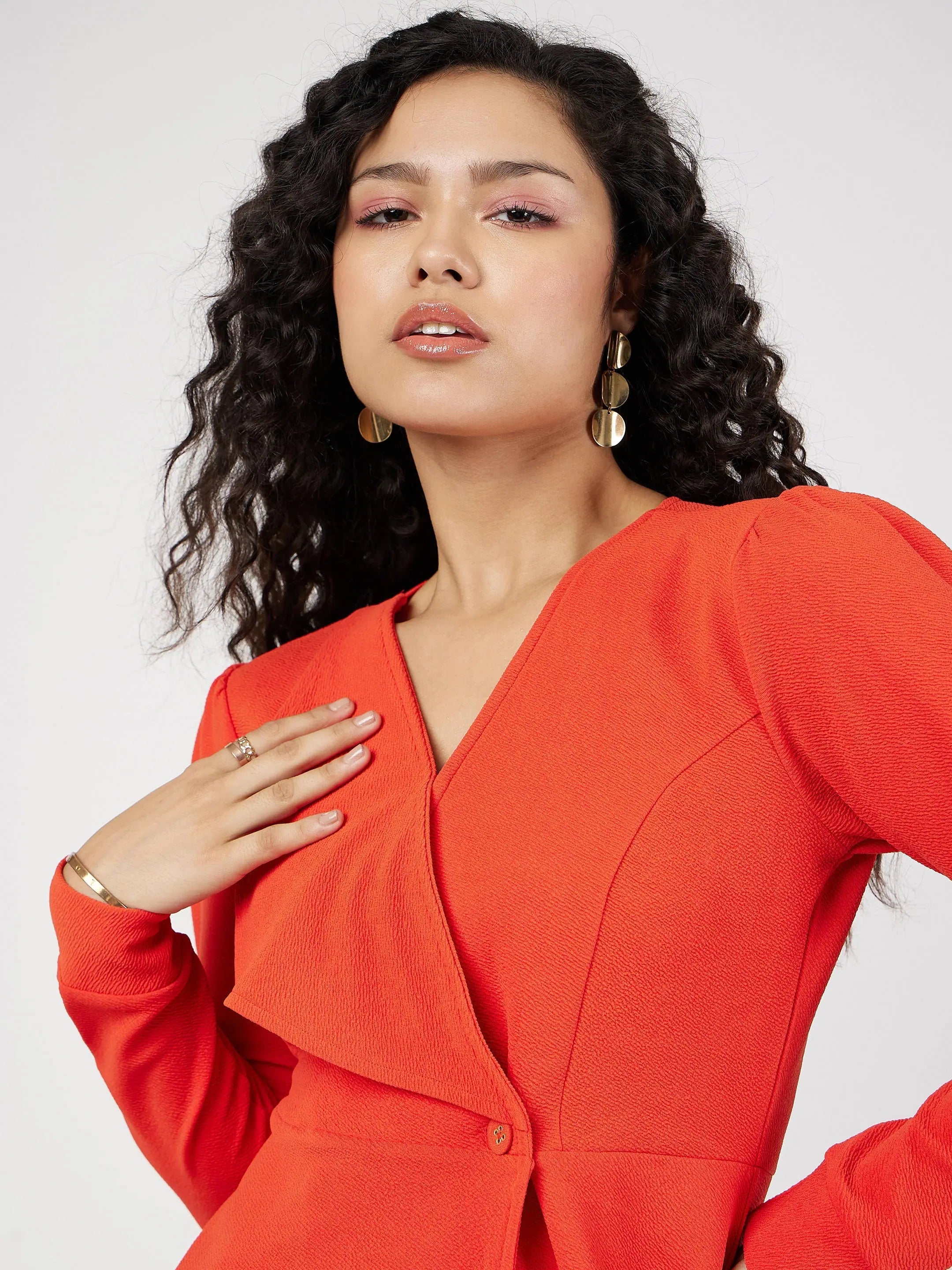 Orange Wrap Peplum Top & Bellbottom Pants | Western Outfits