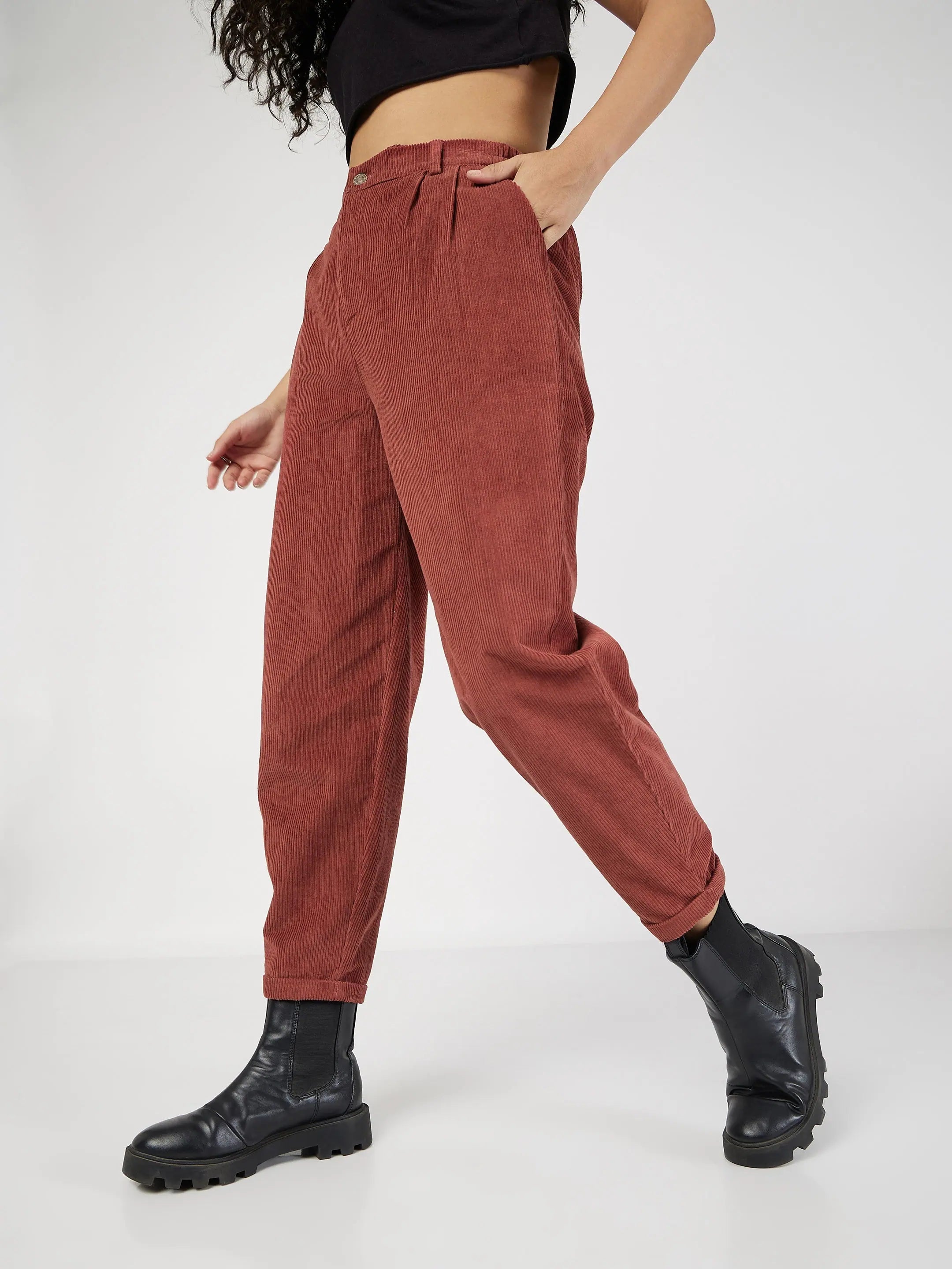 Rust Corduroy Carrot Fit Pants | Women's Western Clothing