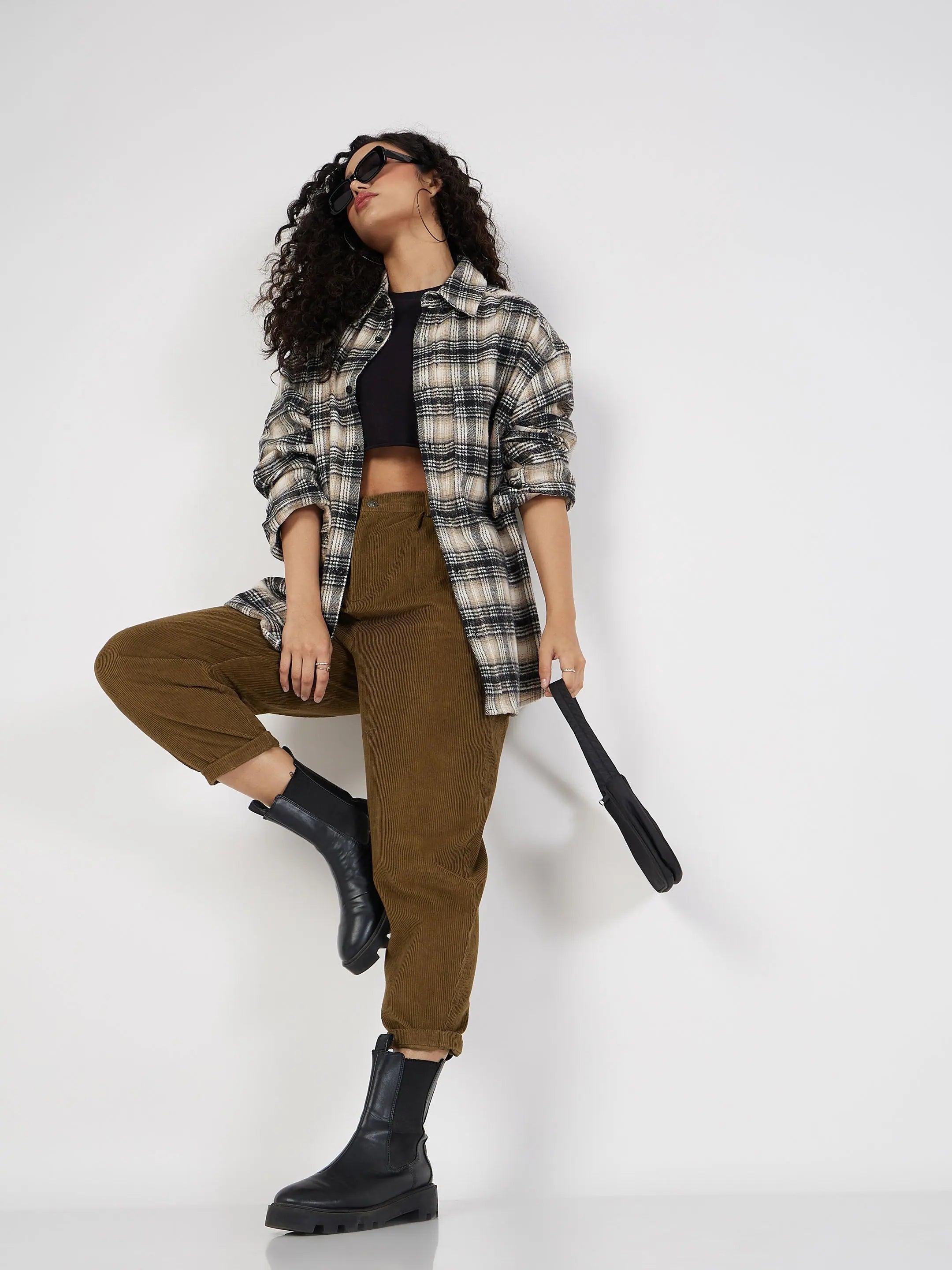 Beige Corduroy Carrot Fit Pants | Women's Western Wear