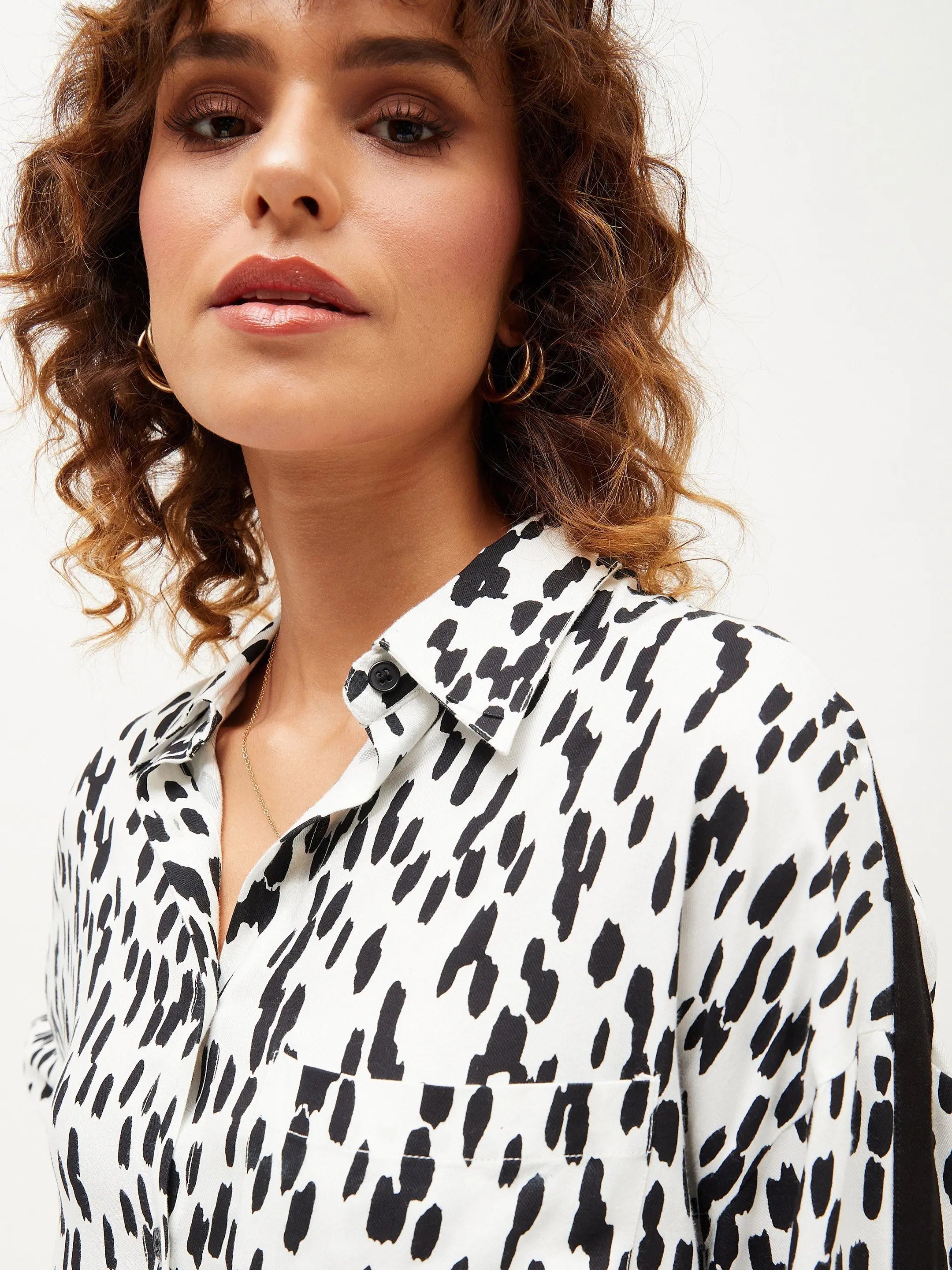 White Abstract Print Oversize Shirt With Pants - Lehenga