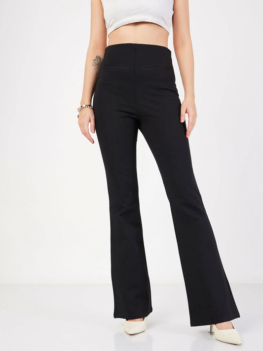 Women Black Bone Pocket Bell Bottom Pants 2160