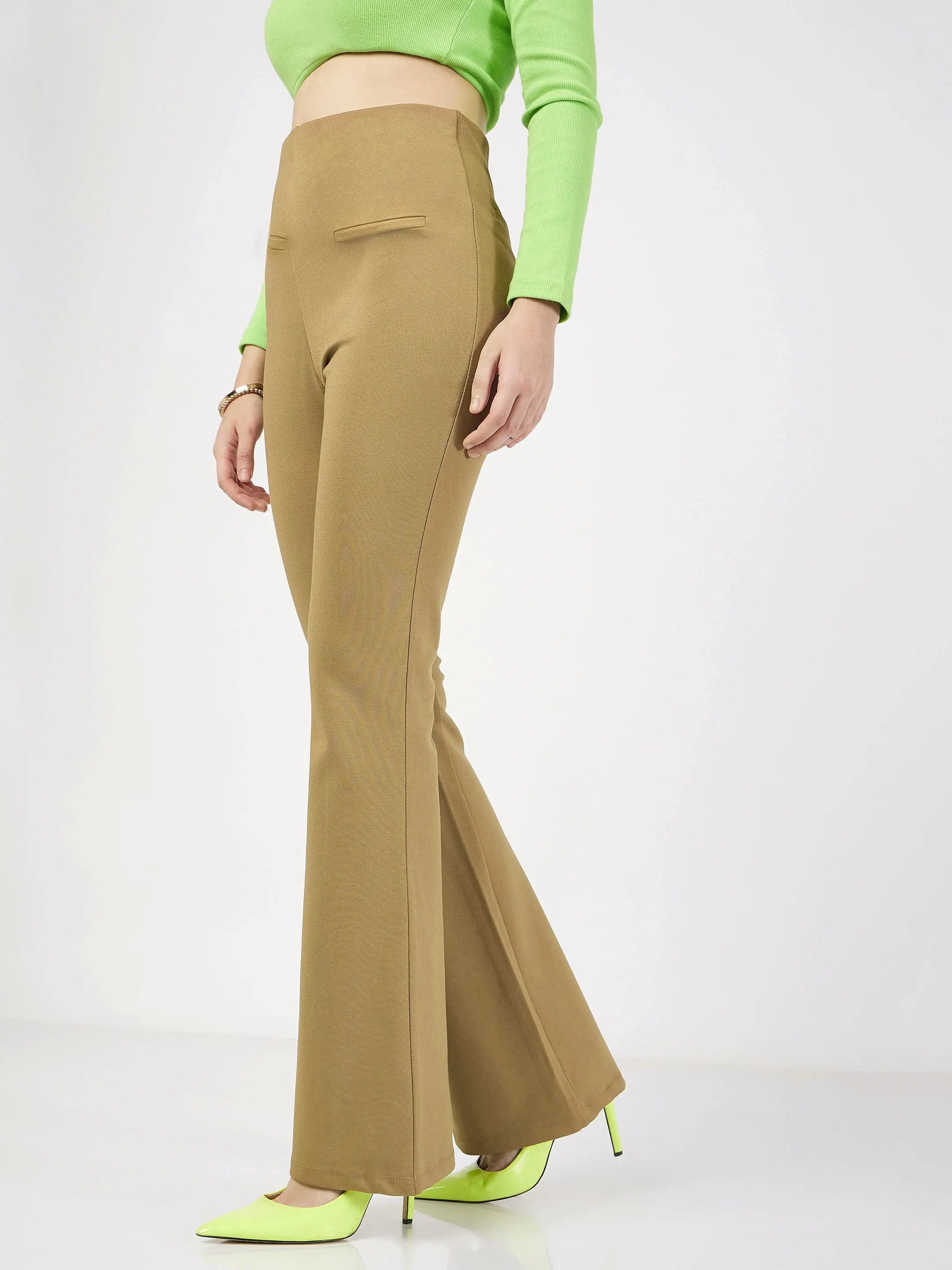Women's Beige Bell Bottom Pants | Western Outfits for Women