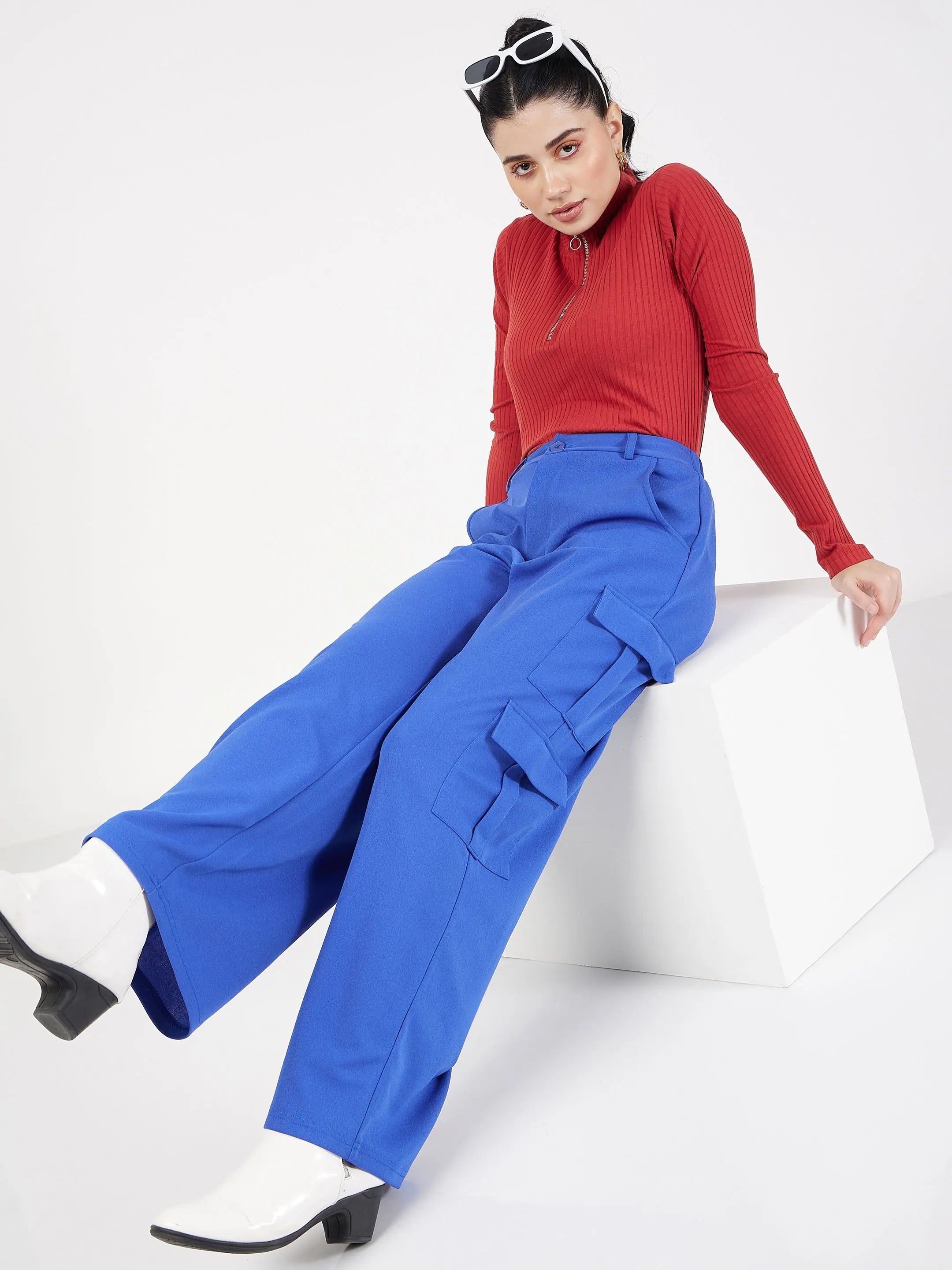 Royal Blue Cargo Pants - Women's Western Clothing | Polyester