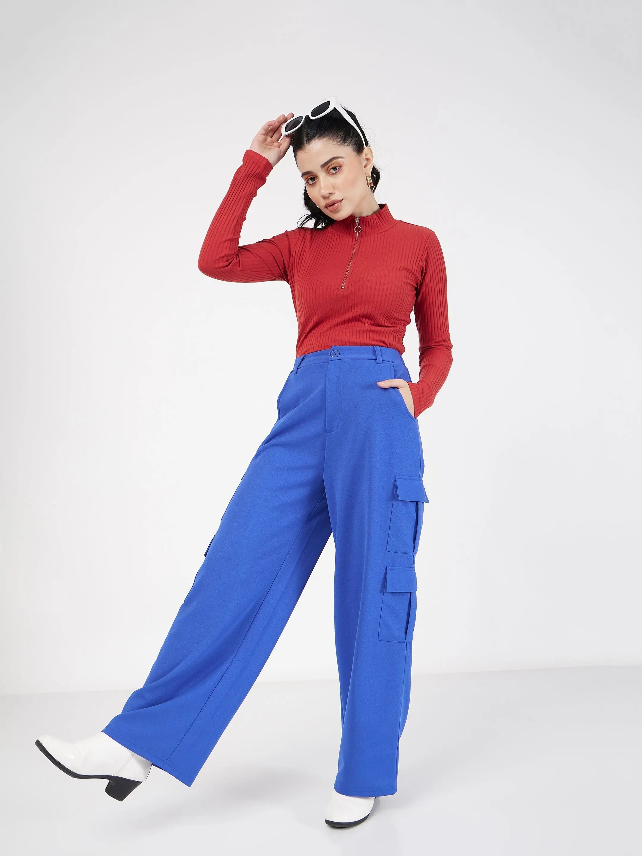 Royal Blue Cargo Pants - Women's Western Clothing | Polyester