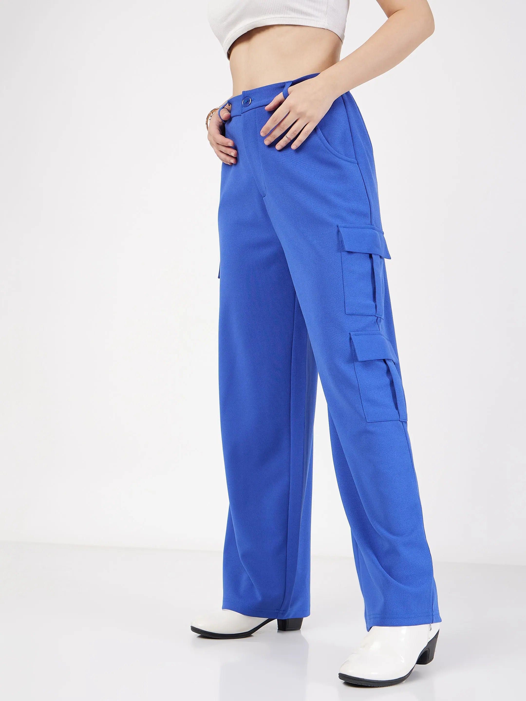Royal Blue Cargo Pants - Women's Western Clothing | Polyester