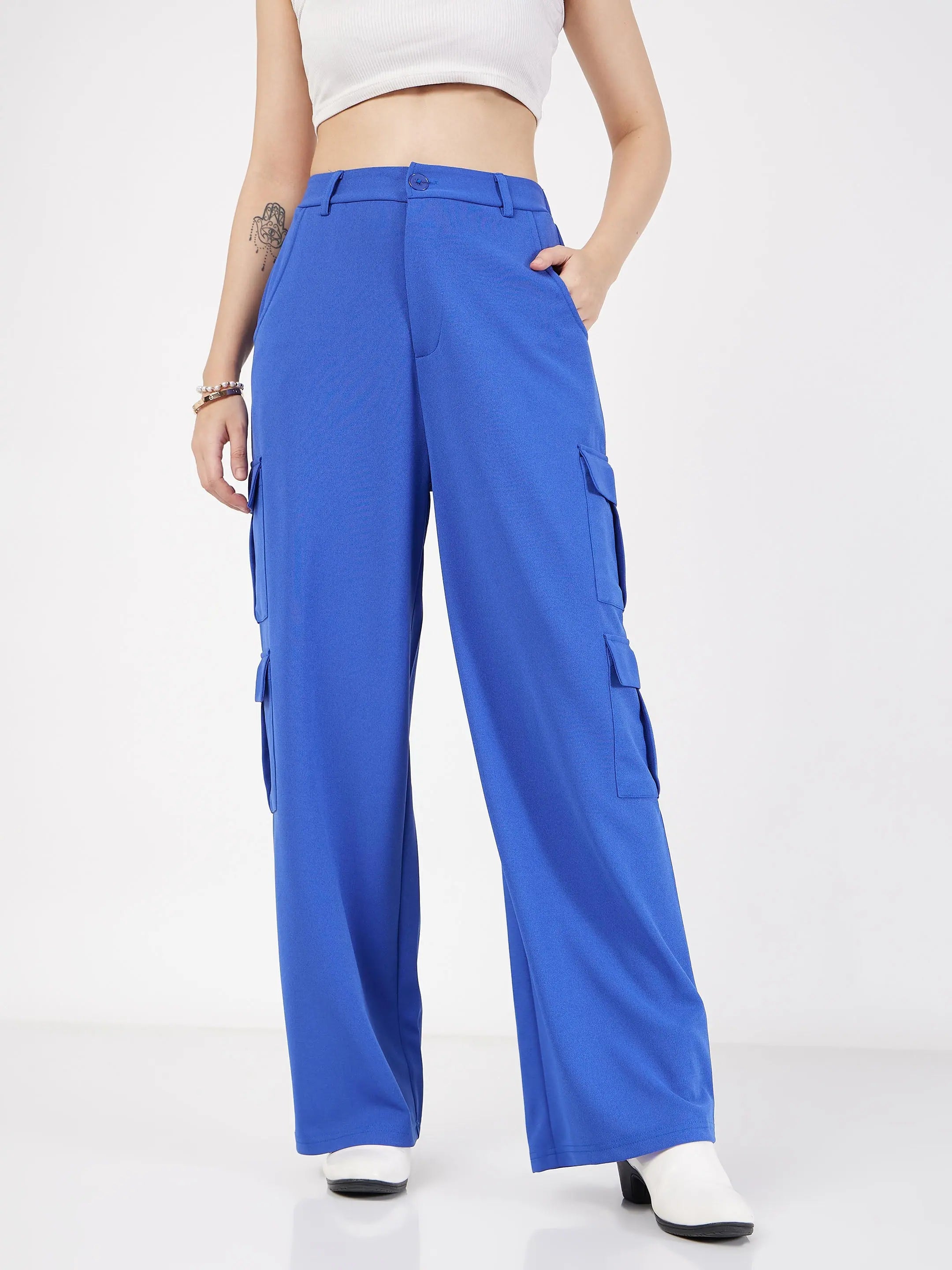 Royal Blue Cargo Pants - Women's Western Clothing | Polyester