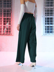 Women Emerald Green Korean Pleated Loose Fit Pants