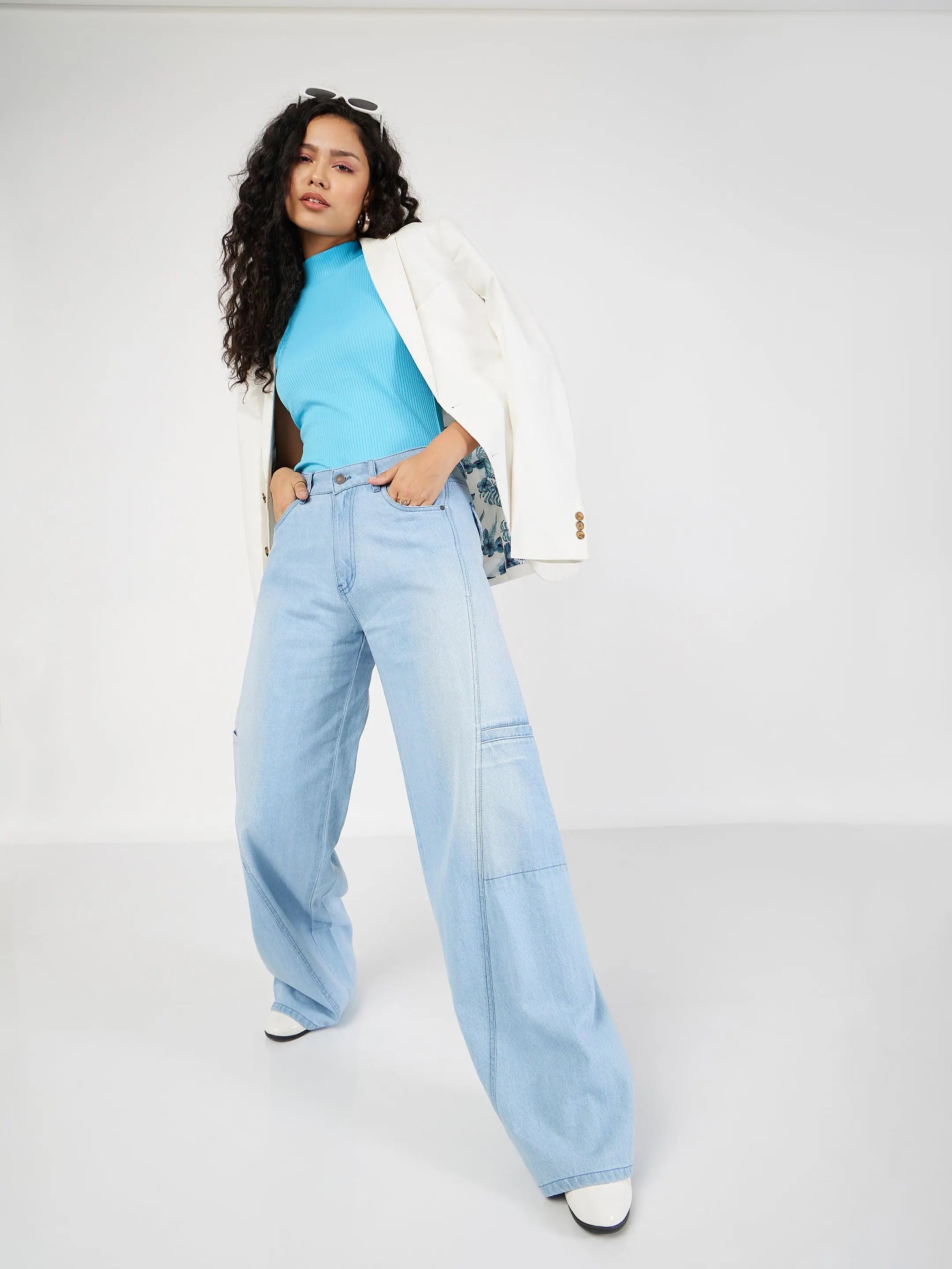 Ice Blue Wide Leg Jeans - Women's Designer Denim