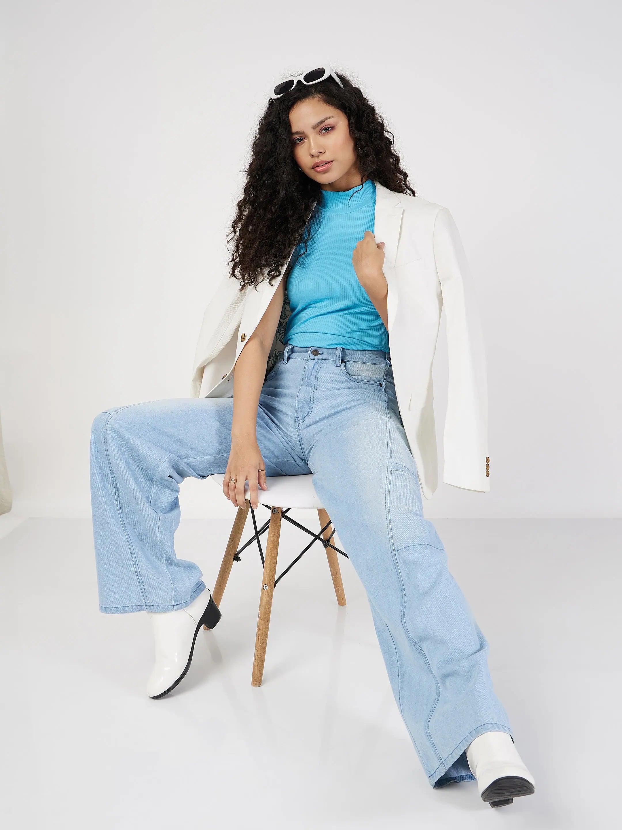 Ice Blue Wide Leg Jeans - Women's Designer Denim