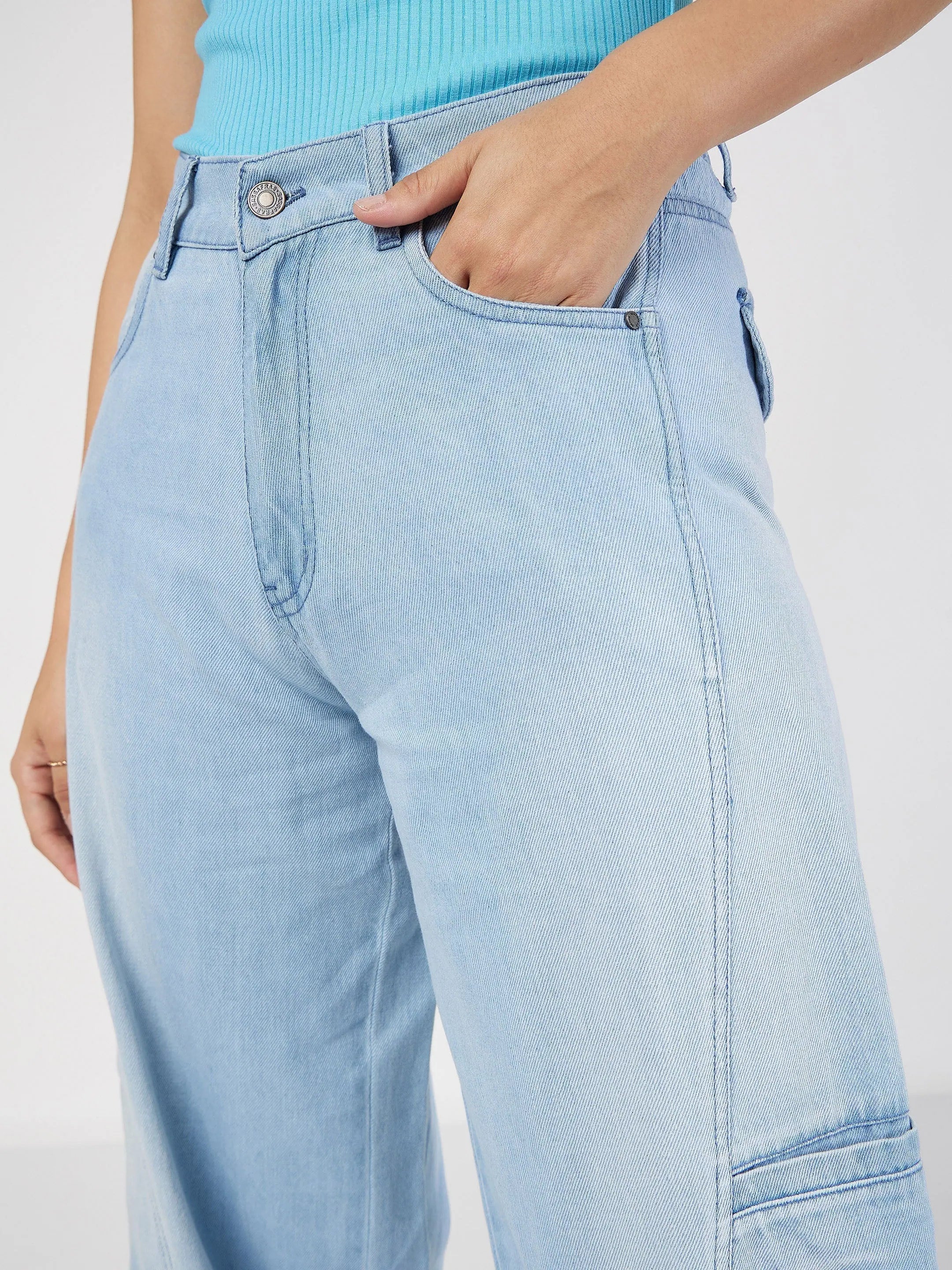 Ice Blue Wide Leg Jeans - Women's Designer Denim