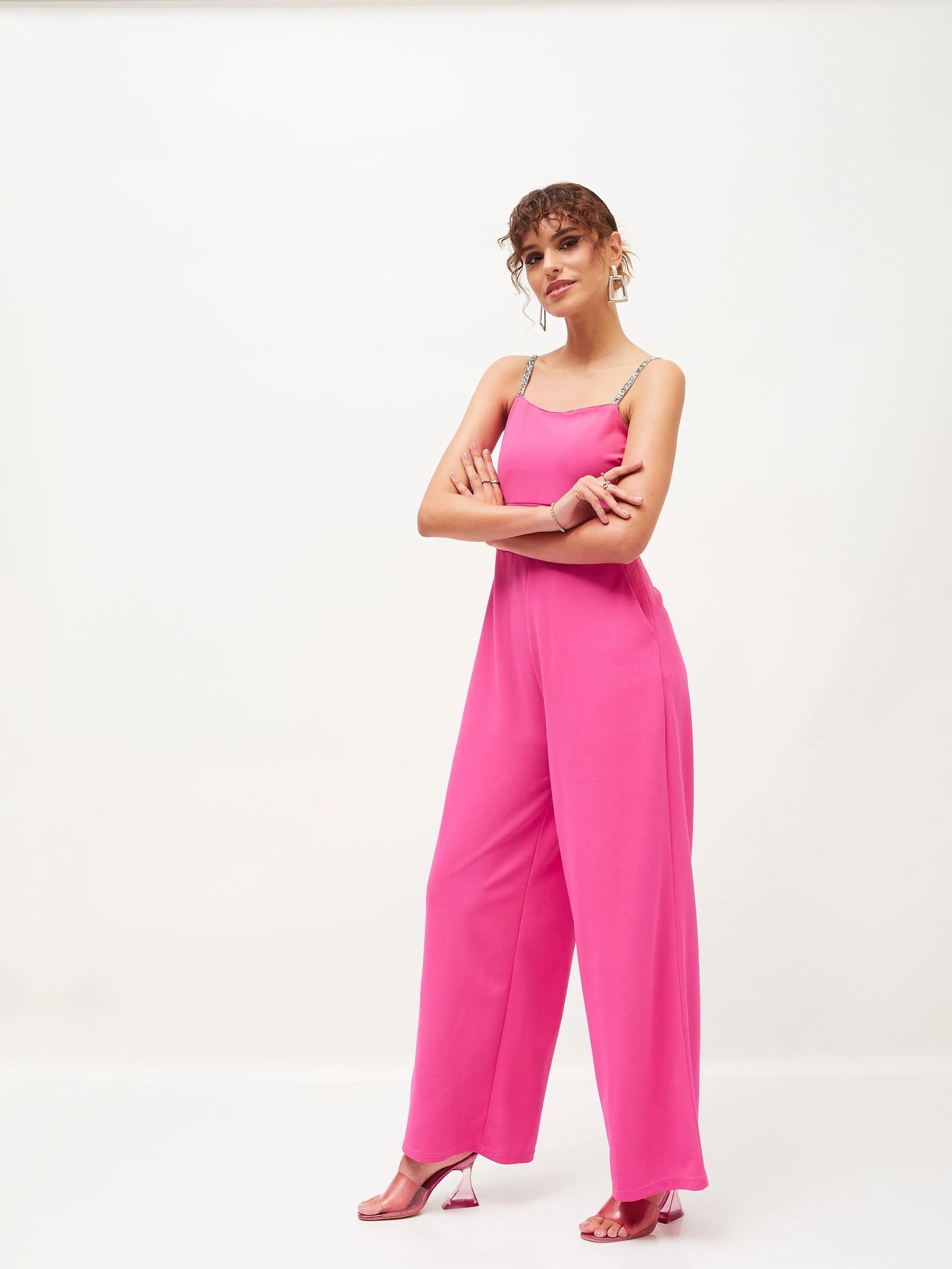 Pink Embellished Jumpsuit - Women's Jumpsuit & Sets