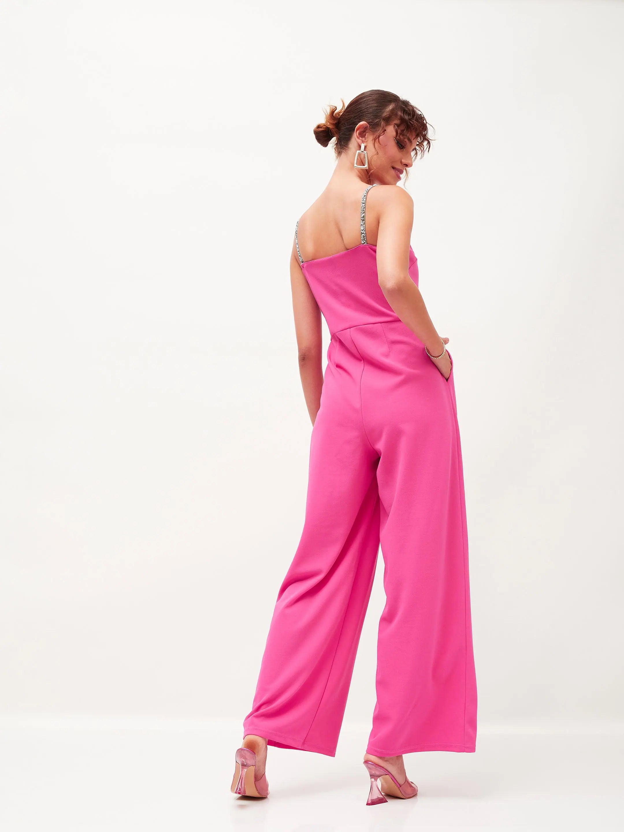Pink Embellished Jumpsuit - Women's Jumpsuit & Sets