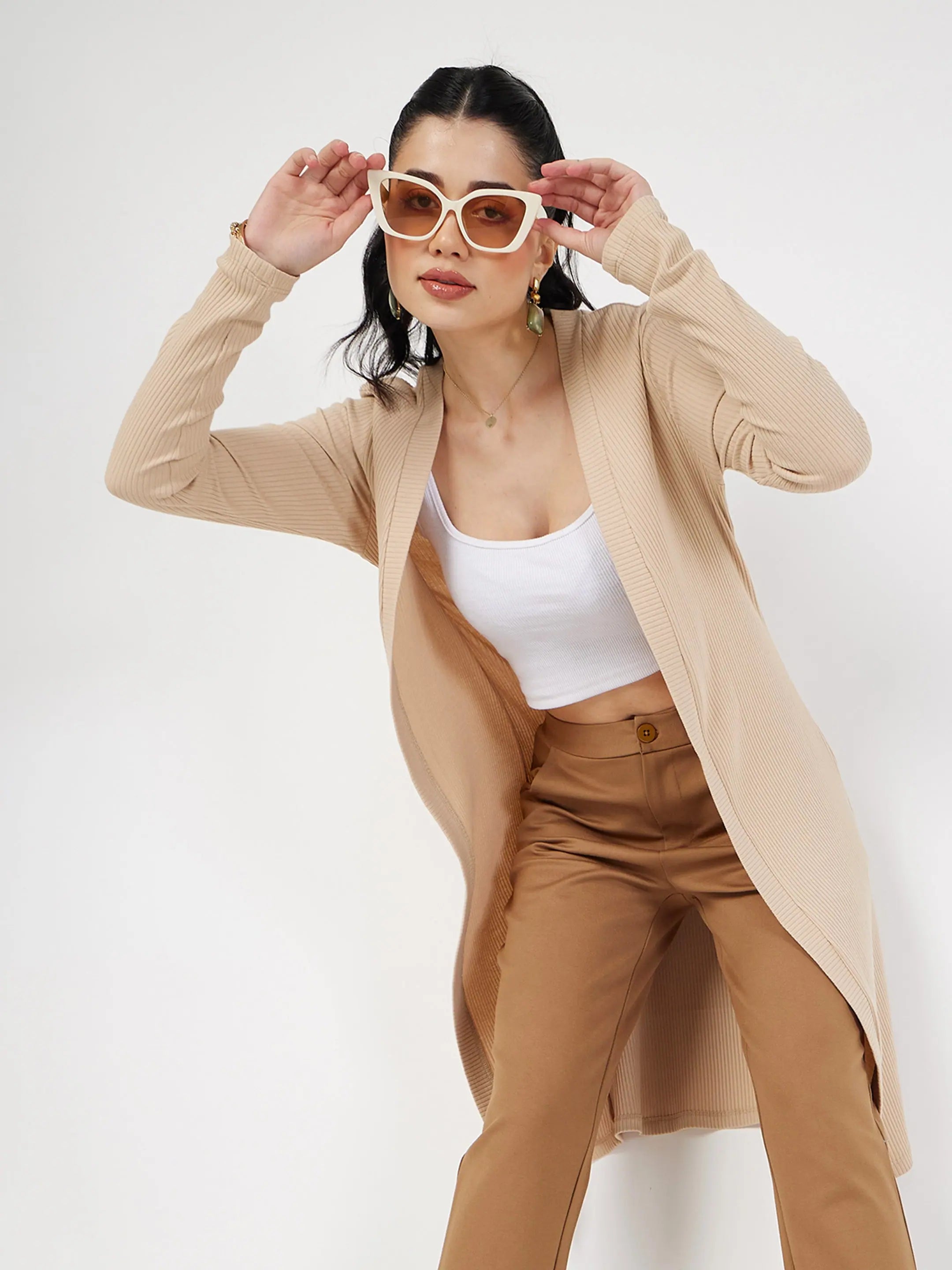 Beige Ribbed Shrug - Women's Western Wear & Outfits Online