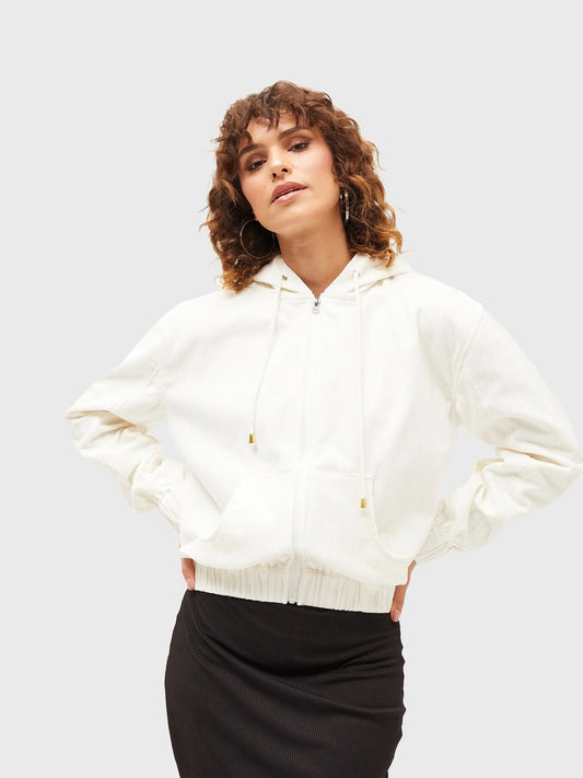 Women Solid Standard White Round Neck Full Sleeve Jacket 2160