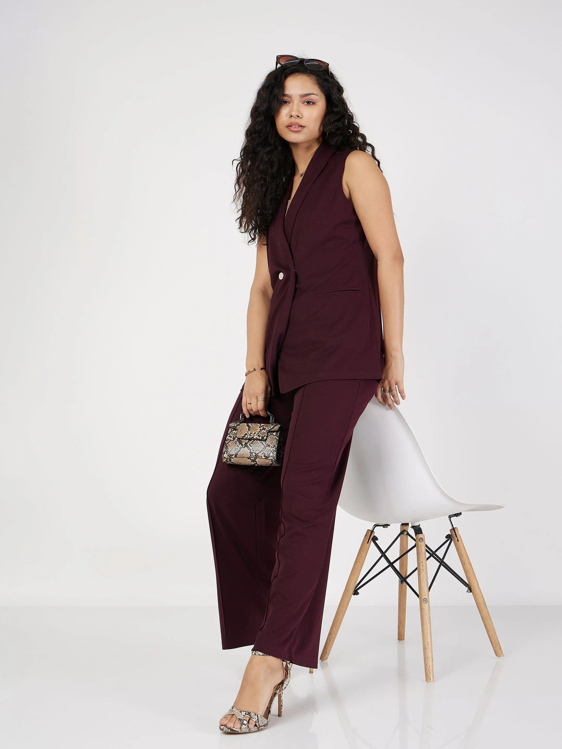 Burgundy Sleeveless Blazer | Women's Western Wear Outfits