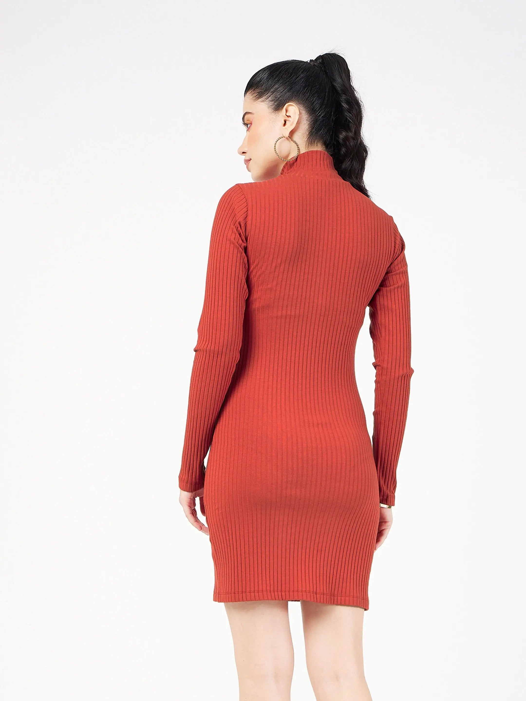 Rust Rib Mini Dress with Buttons | Women's Traditional Lehenga