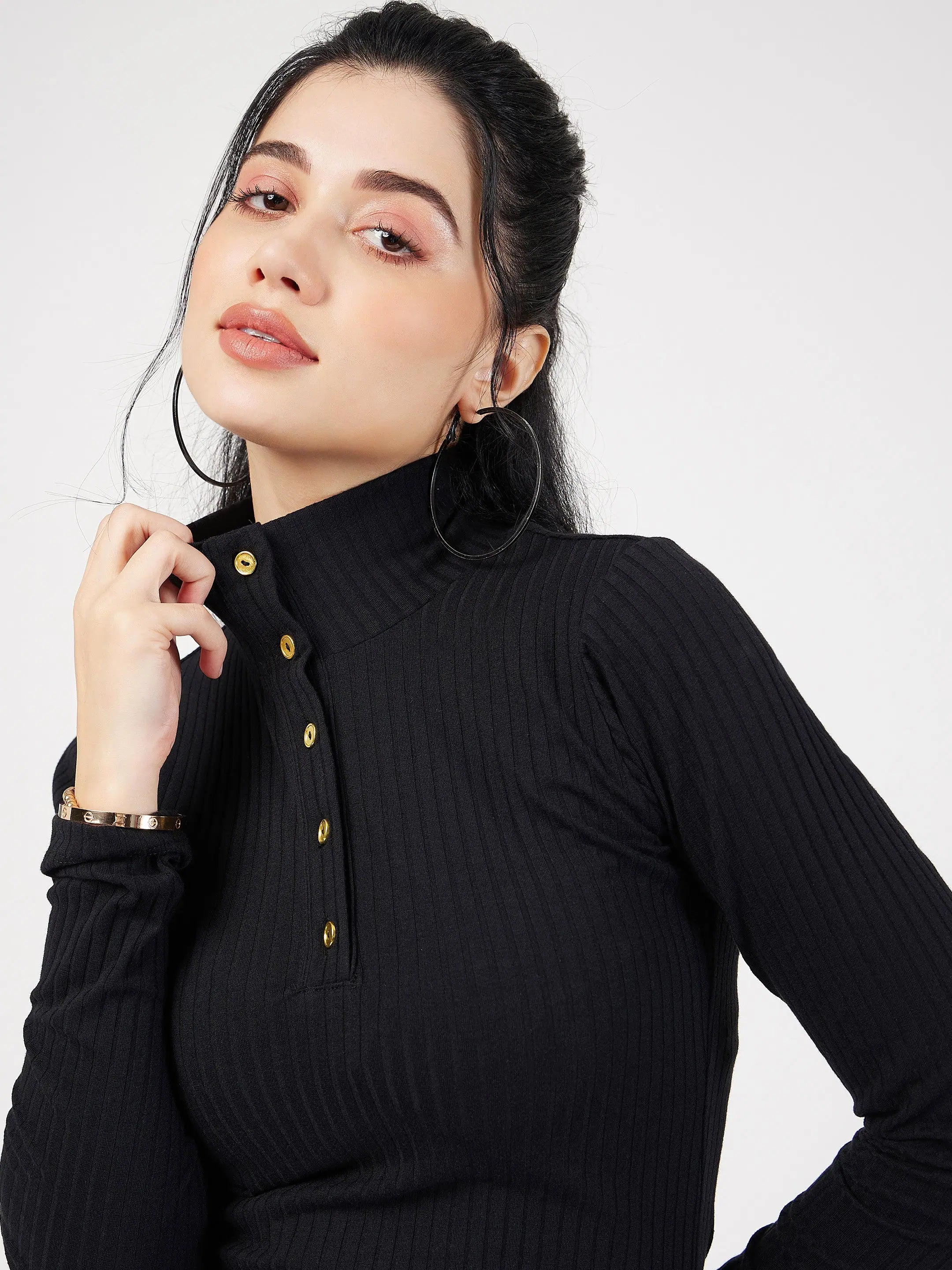 Black Rib High Neck Mini Dress | Women's Wedding Lehenga