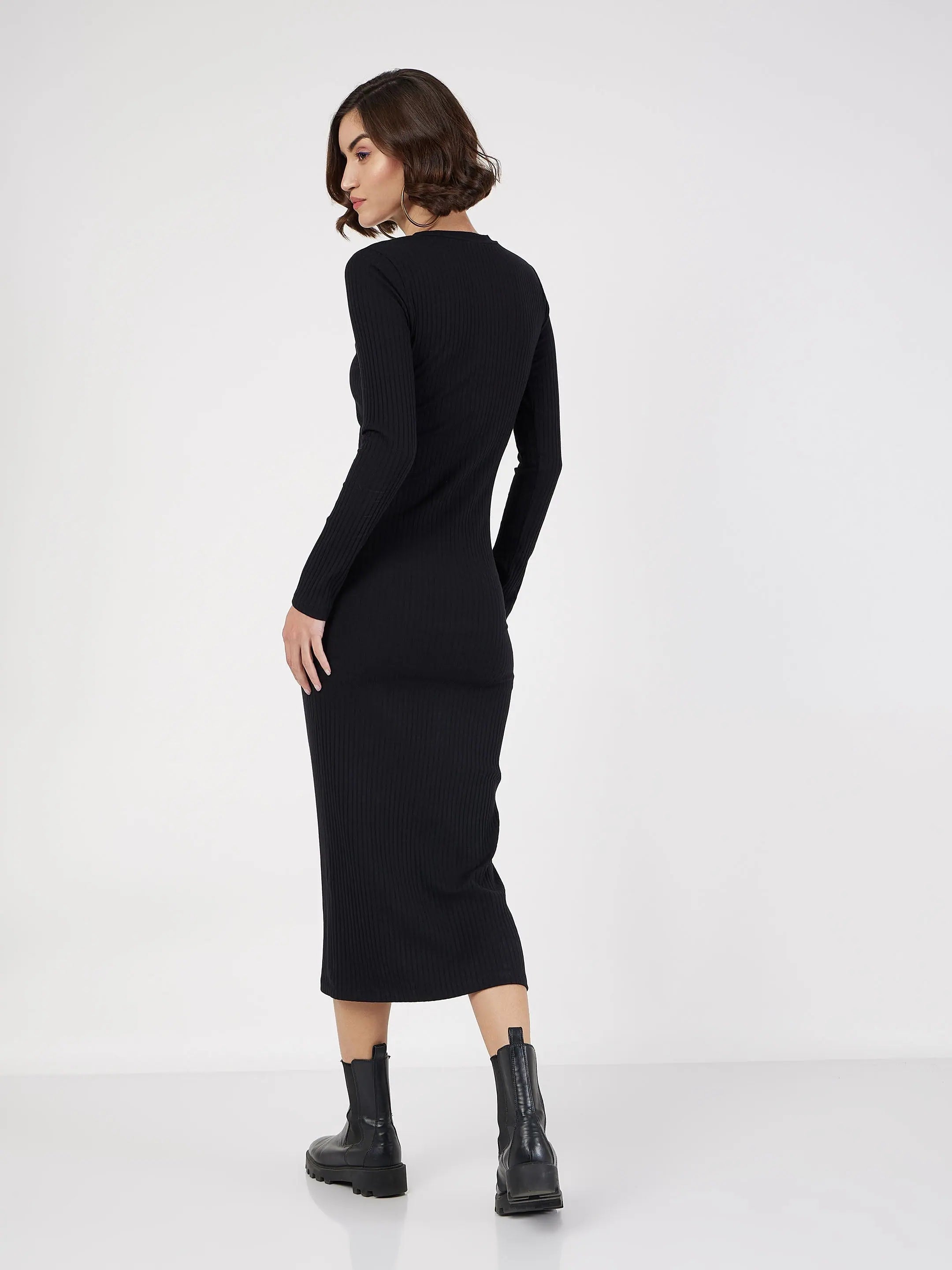 Black Rib Bodycon Midi Dress | Women's Western Wear