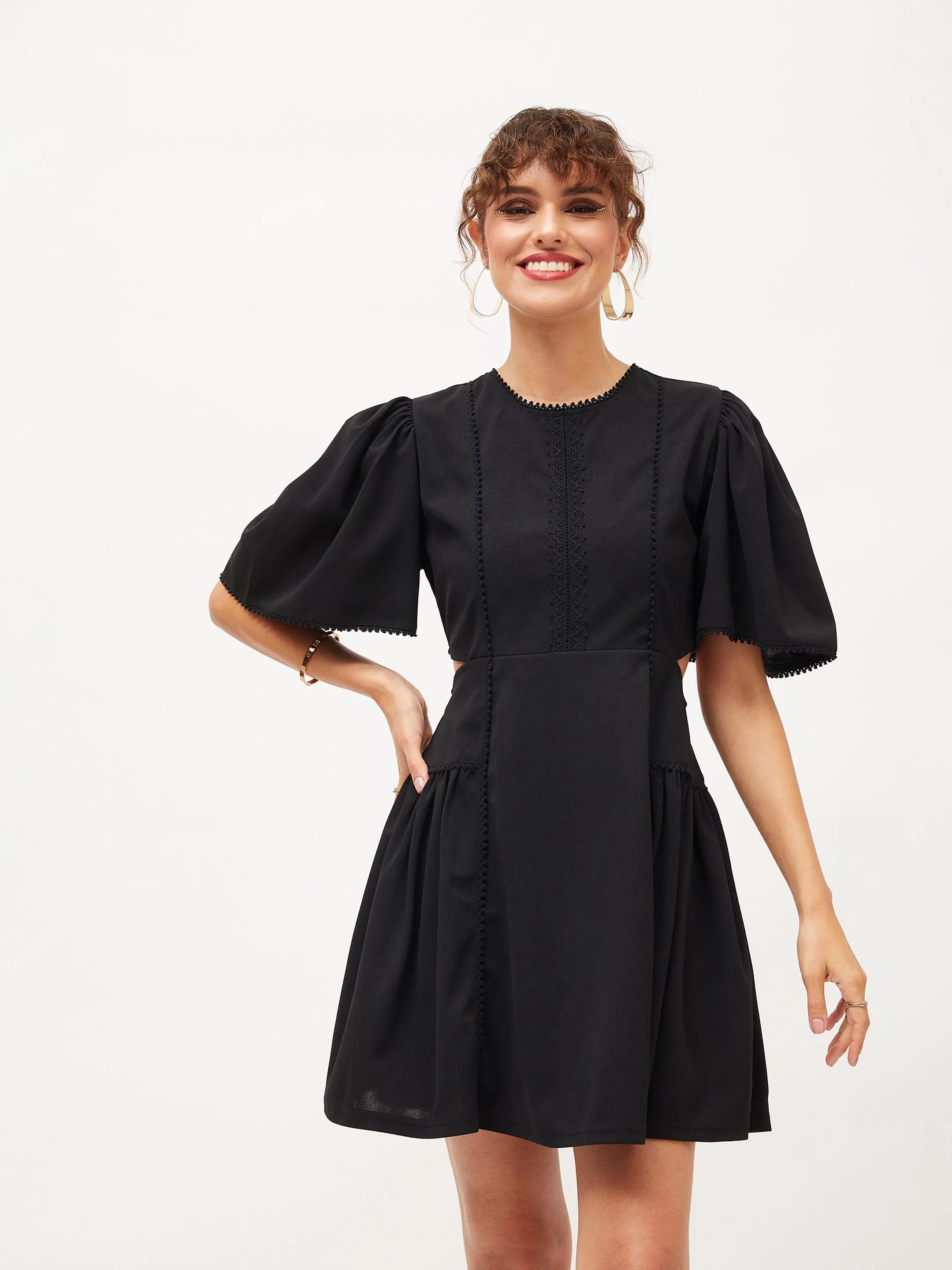 Black Side Cut Out Skater Dress - Designer Lehenga Alternative