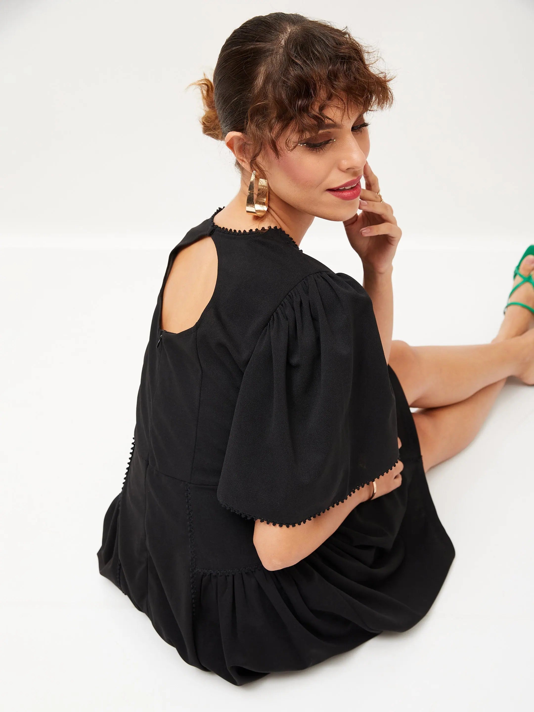 Black Side Cut Out Skater Dress - Designer Lehenga Alternative