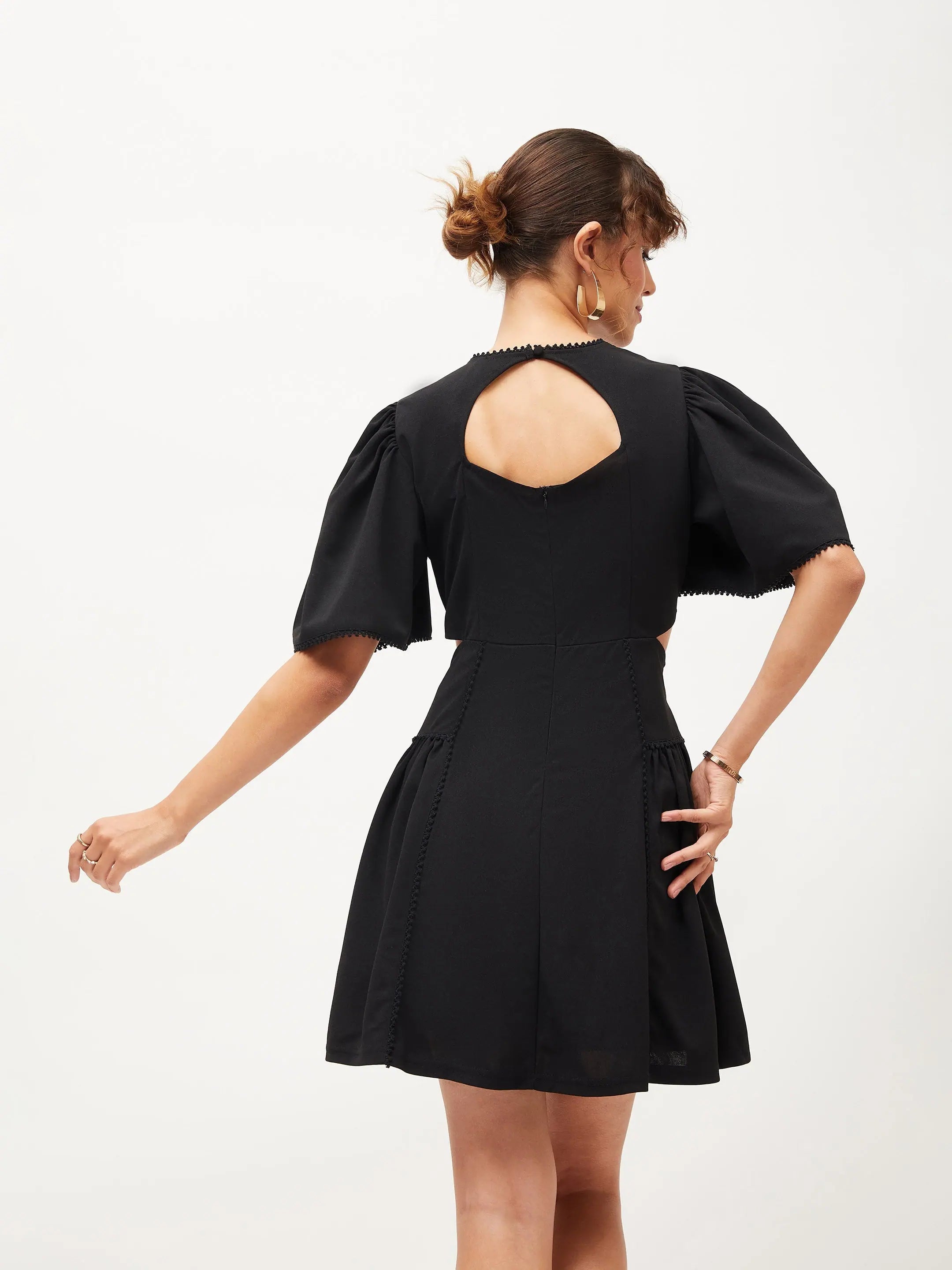 Black Side Cut Out Skater Dress - Designer Lehenga Alternative