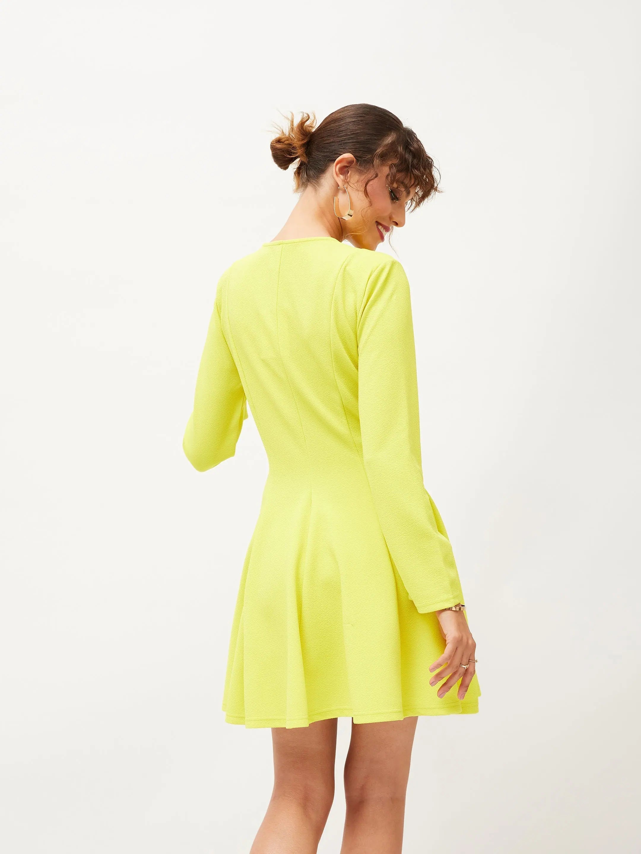 Neon Yellow Knitted Wrap Dress | Polyester Fabric for Women